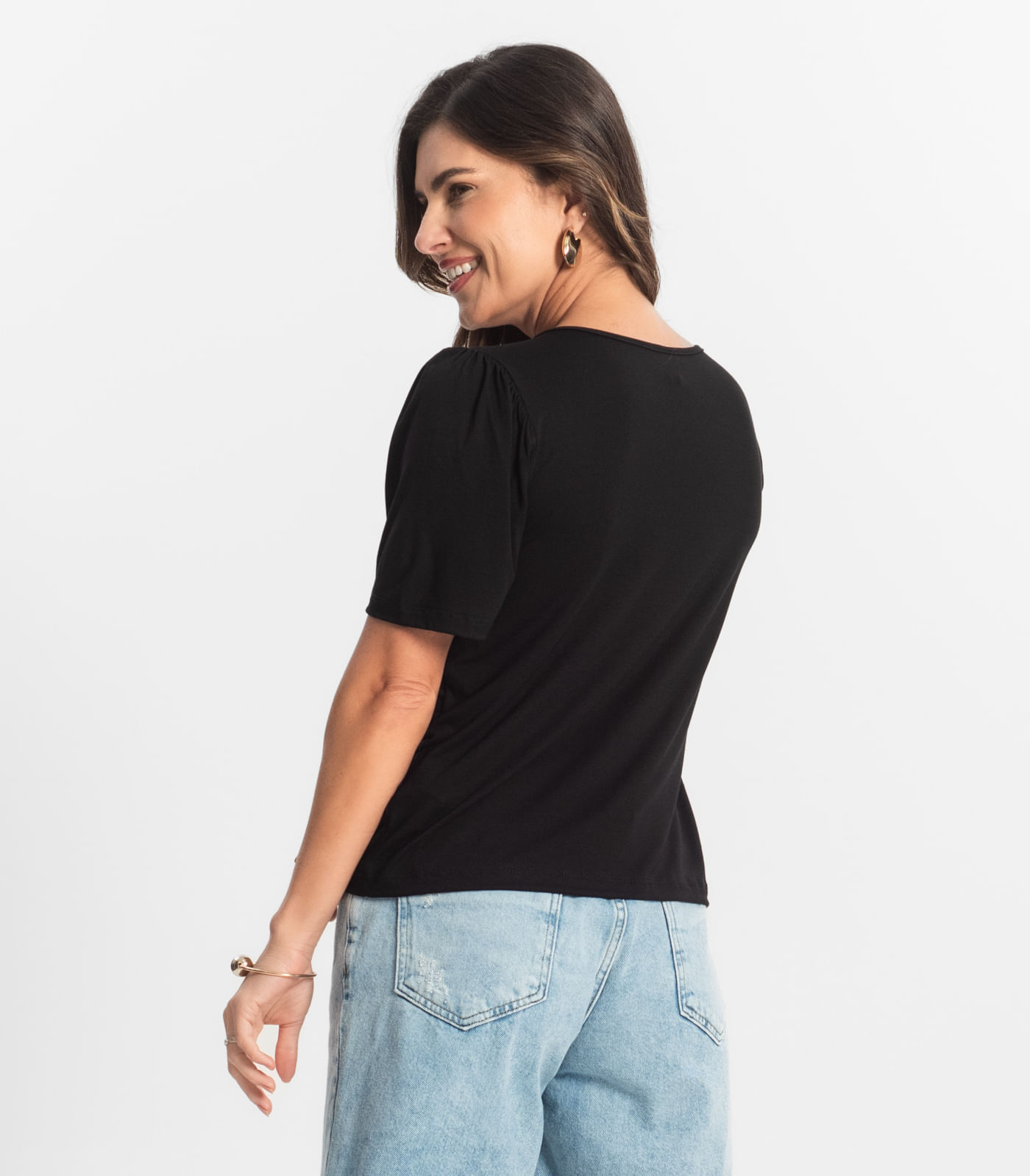 Blusa Feminina Manga Curta Viscotorcion Select Preto - Imagem 3