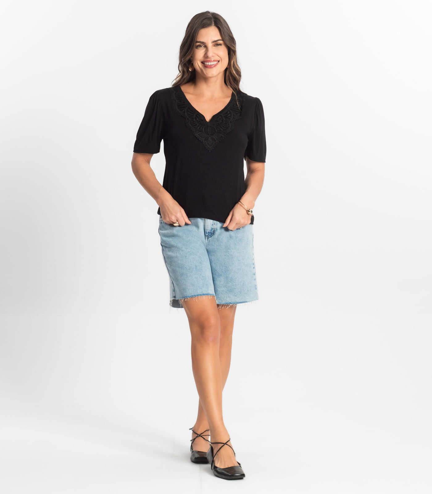 Blusa Feminina Manga Curta Viscotorcion Select Preto - Imagem 4