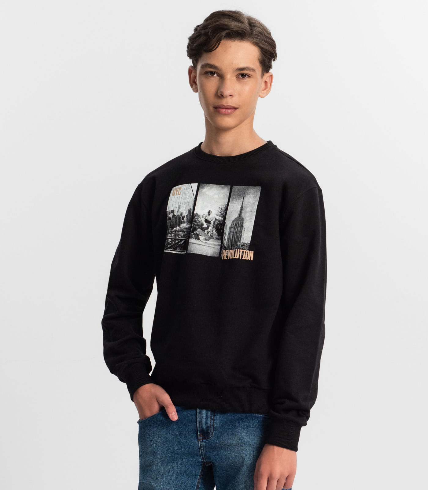 Blusão Juvenil Menino Em Moletom Minty Preto - Imagem 2