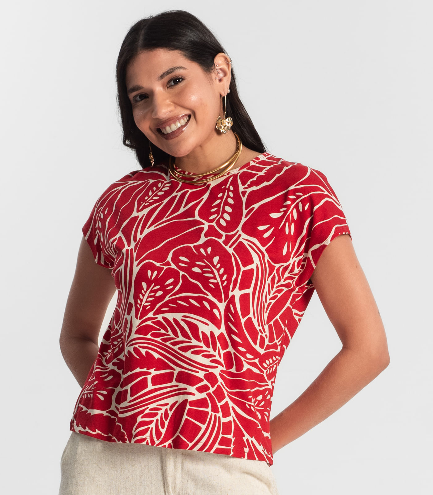 Blusa Feminina Estampada Rovitex Vermelho - Imagem 2