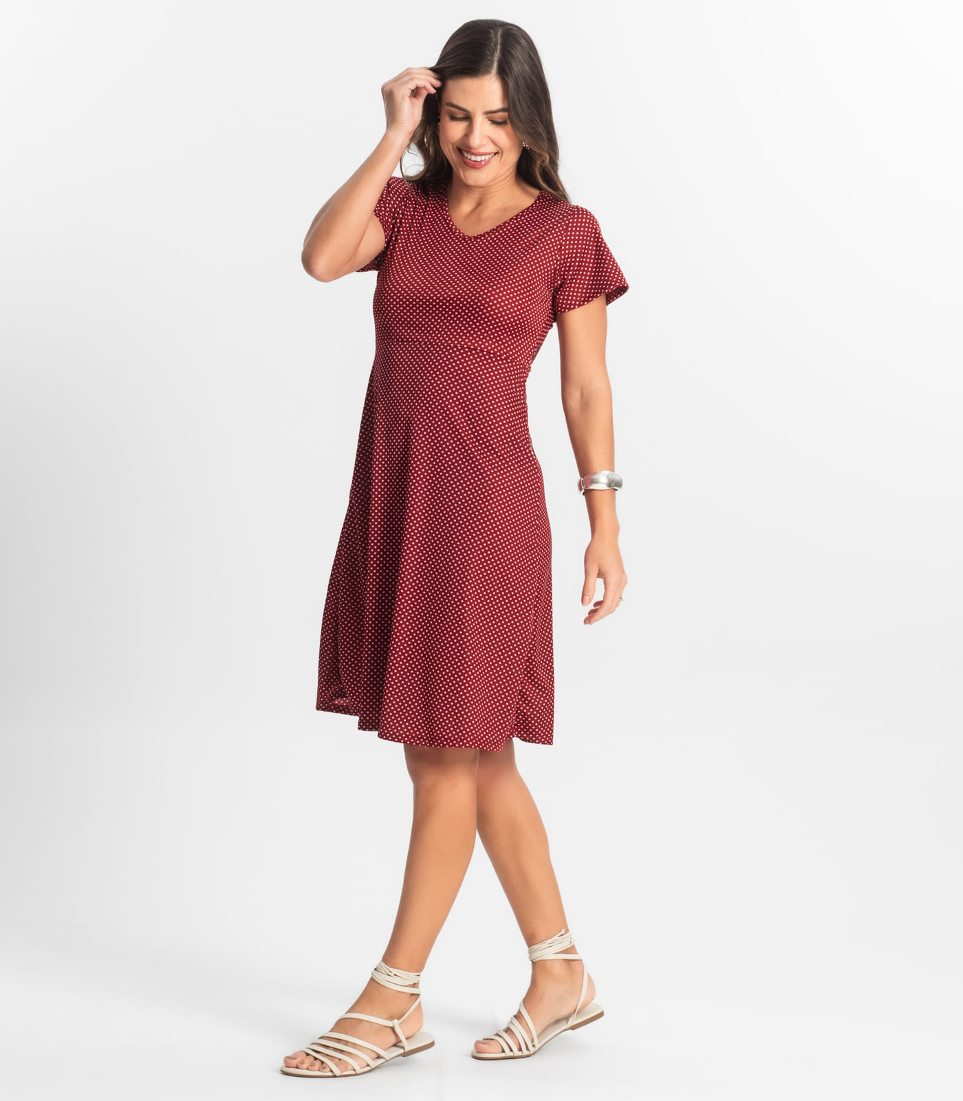 Vestido Feminino Evasê Estampado Select Vermelho - Imagem 4