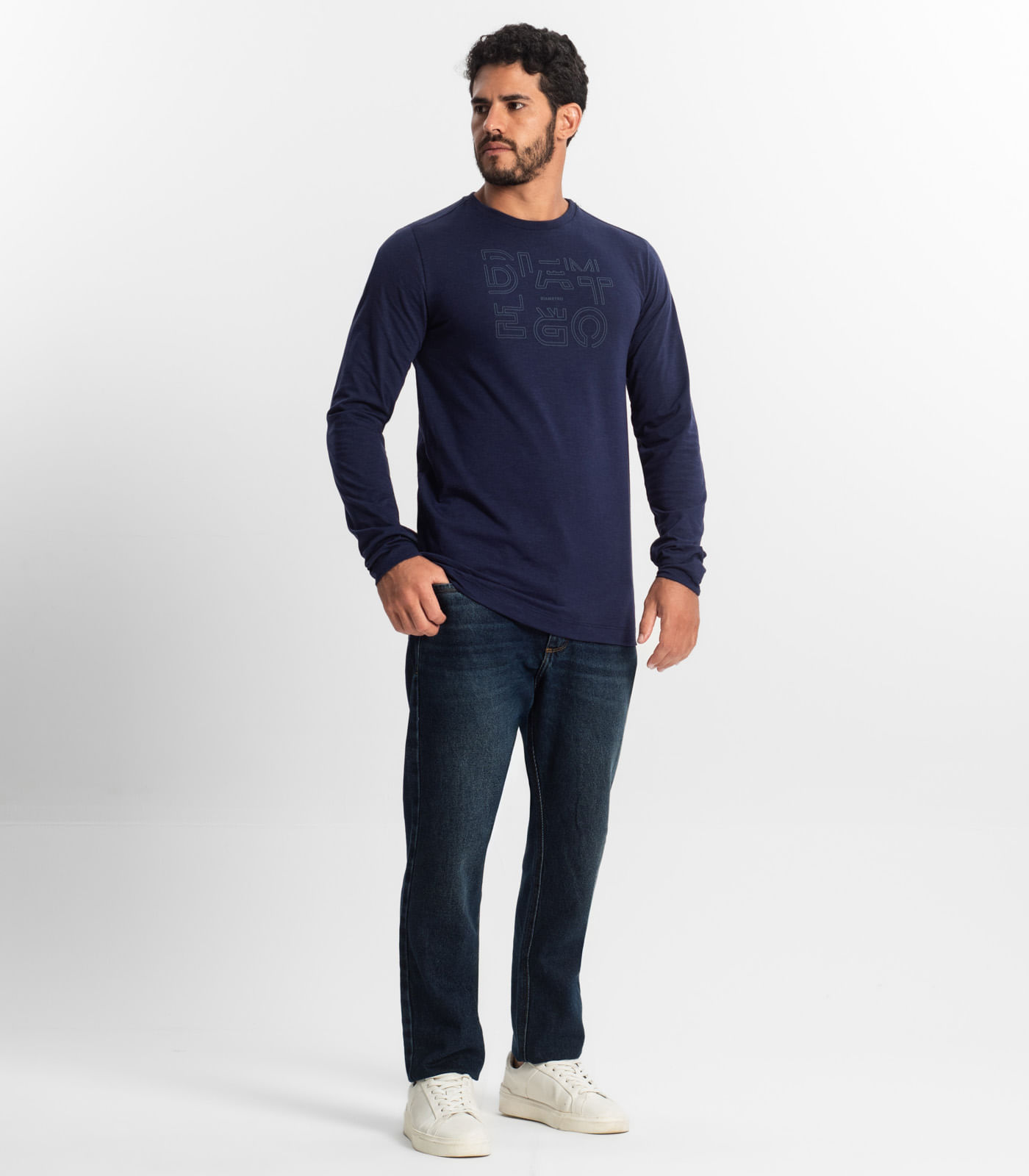 Camiseta Masculina Manga Longa Diametro Azul - Imagem 4