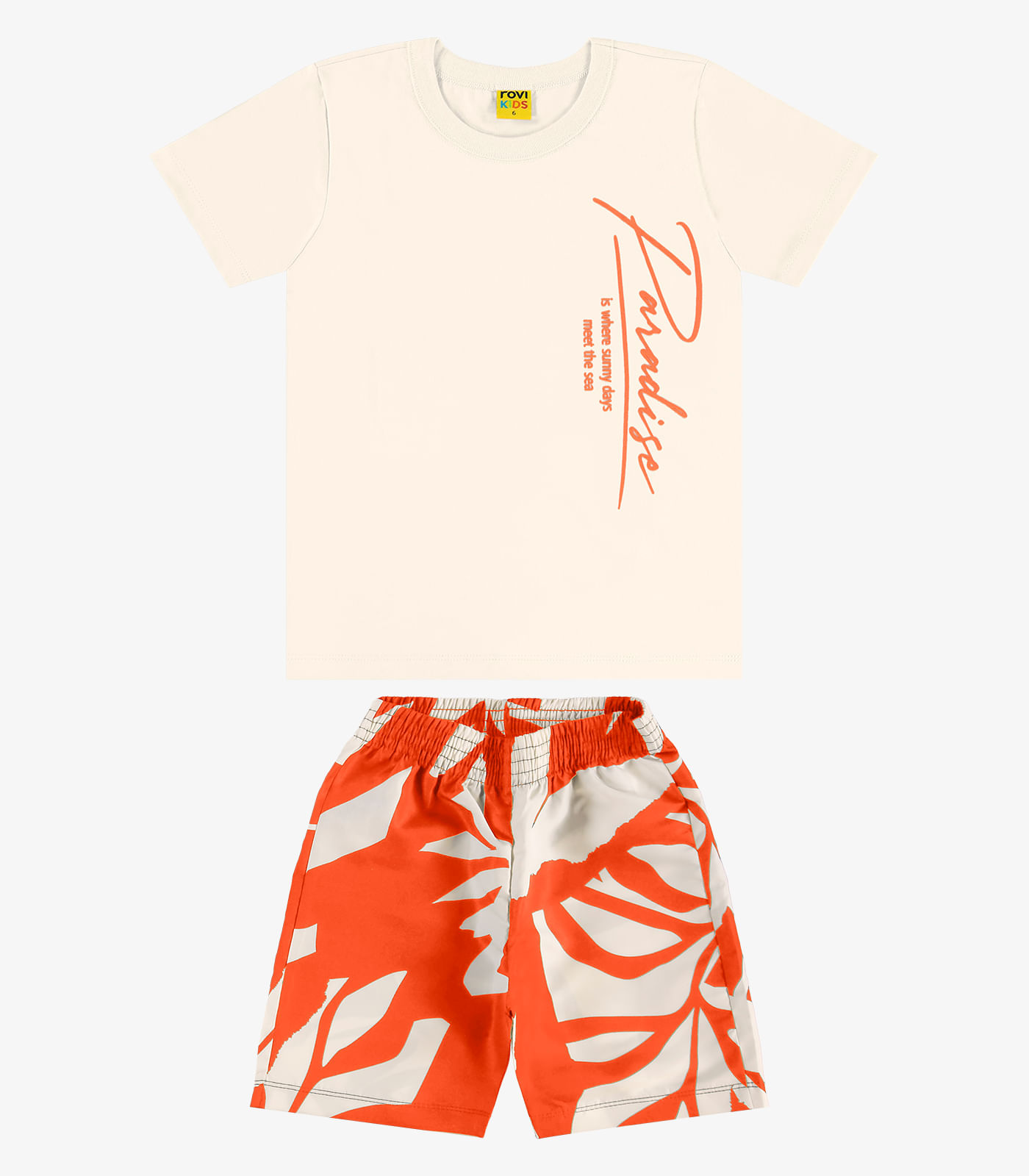 Conjunto Infantil Camiseta Com Bermuda Rovi Kids Bege