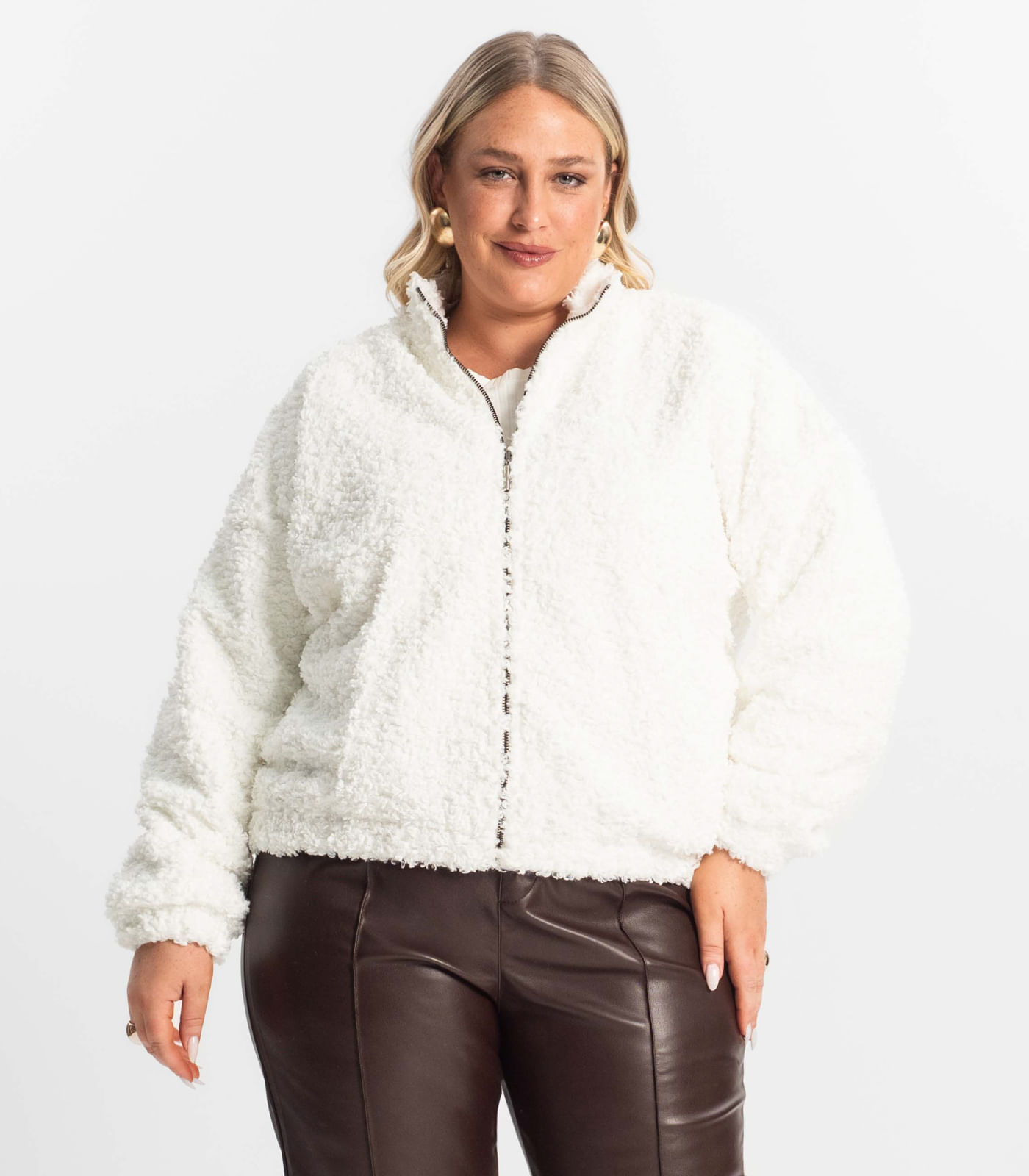 Jaqueta Pelo Alpaca Sintético Secret Glam Bege