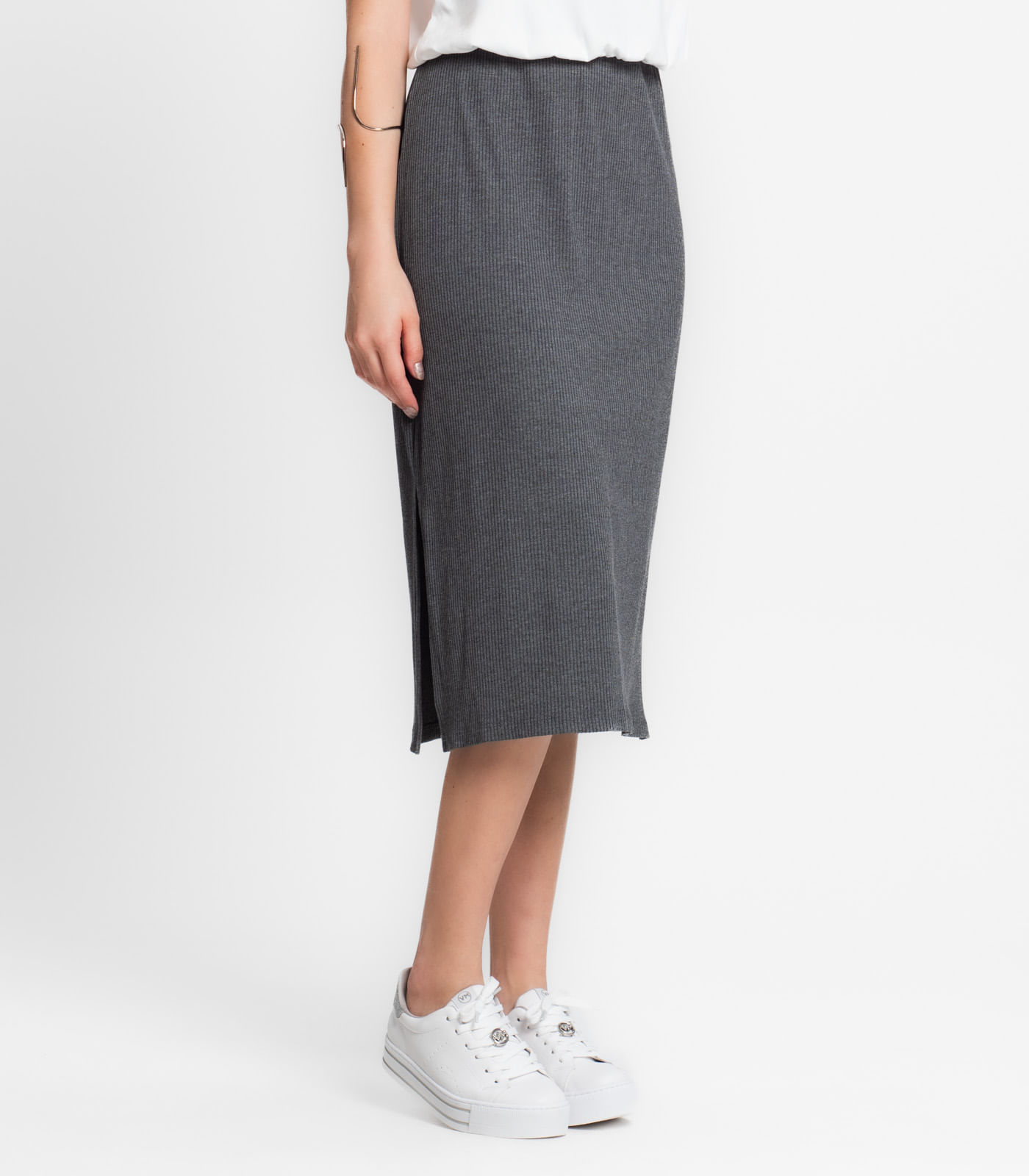 Saia Midi Canelada Infinita Cor Cinza - Imagem 2