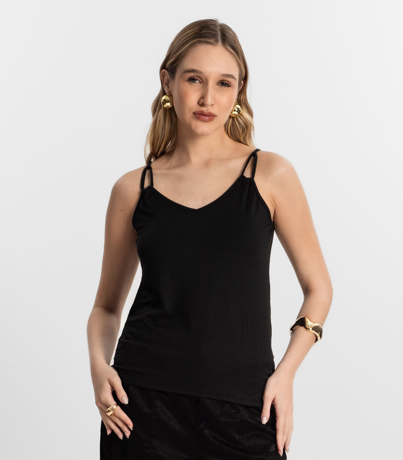 Blusa De Alça Semi Acabada Malha Delicate Rovitex Preto - Imagem 2