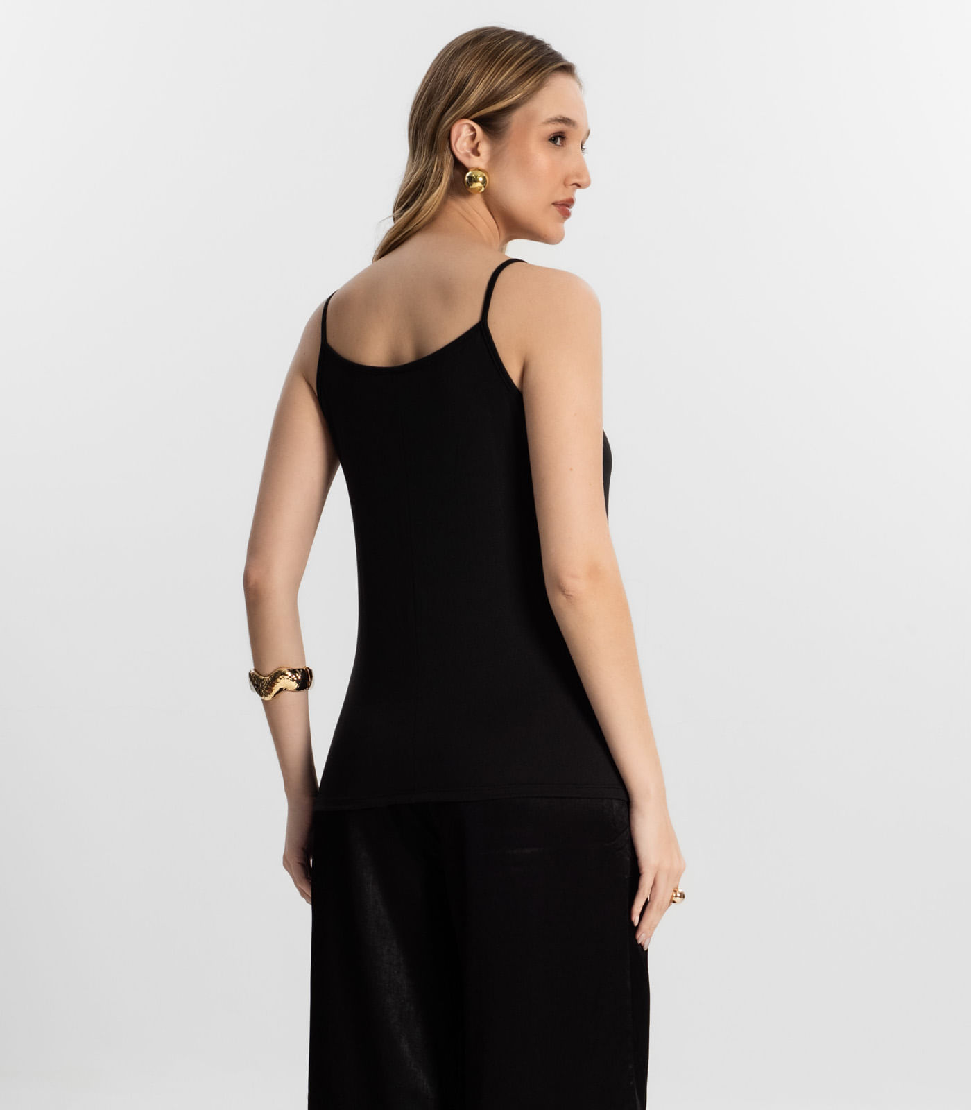 Blusa De Alça Semi Acabada Malha Delicate Rovitex Preto - Imagem 3