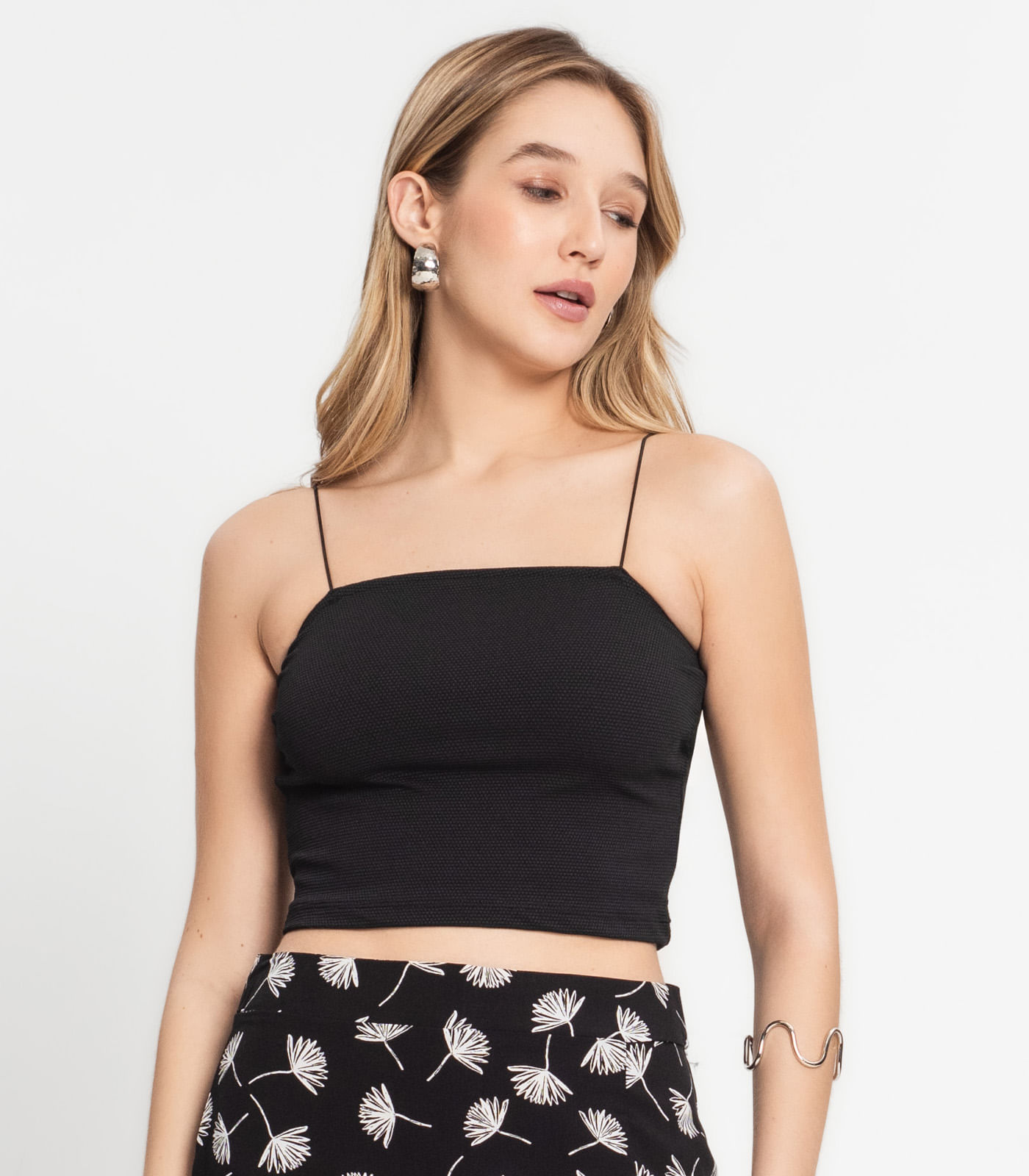 Conjunto Feminino Saia Estampada e Cropped Select Preto - Imagem 2
