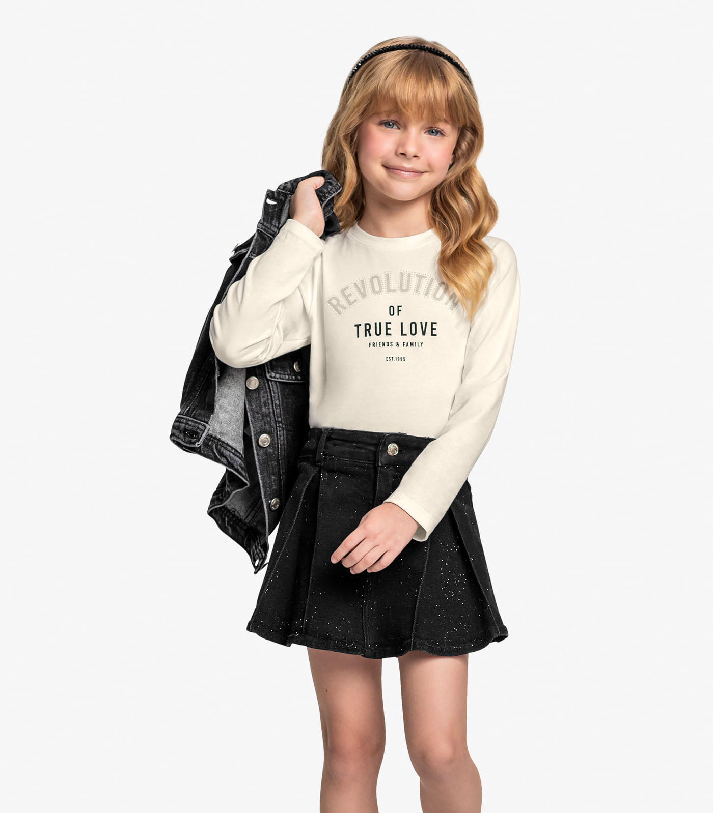 Conjunto Blusa com Shorts Saia Jeans Trick Nick Bege
