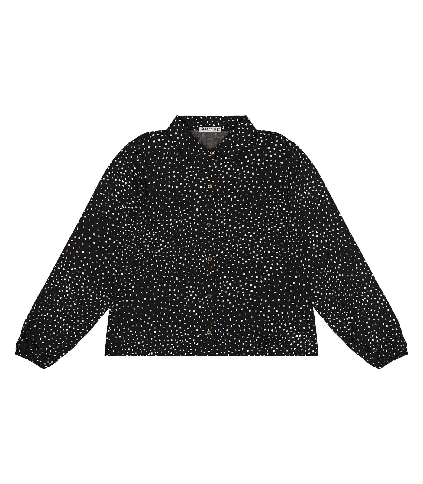 Camisa Plus Size Manga Longa Secret Glam Preto