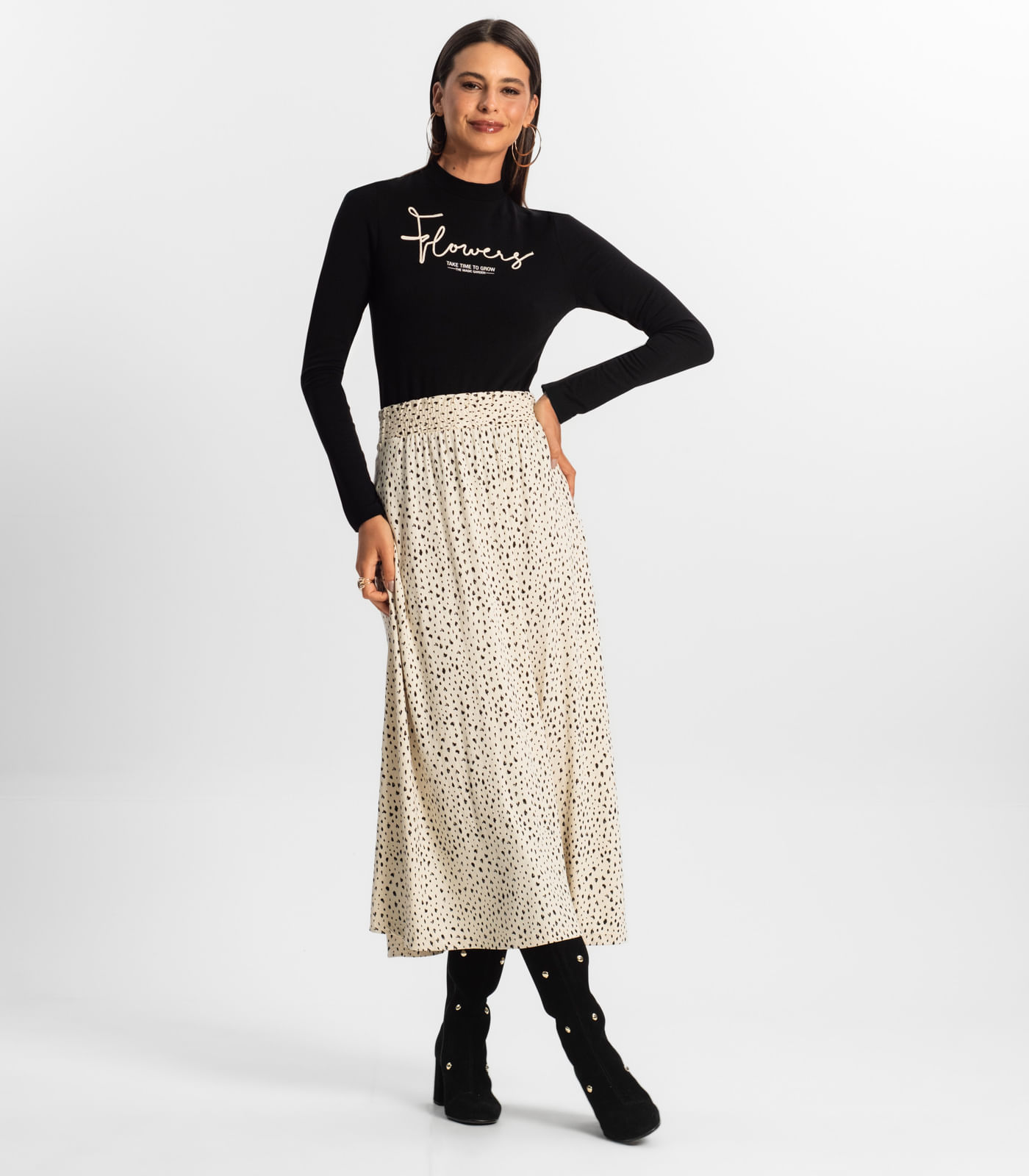 Saia Midi Feminina Rovitex Bege