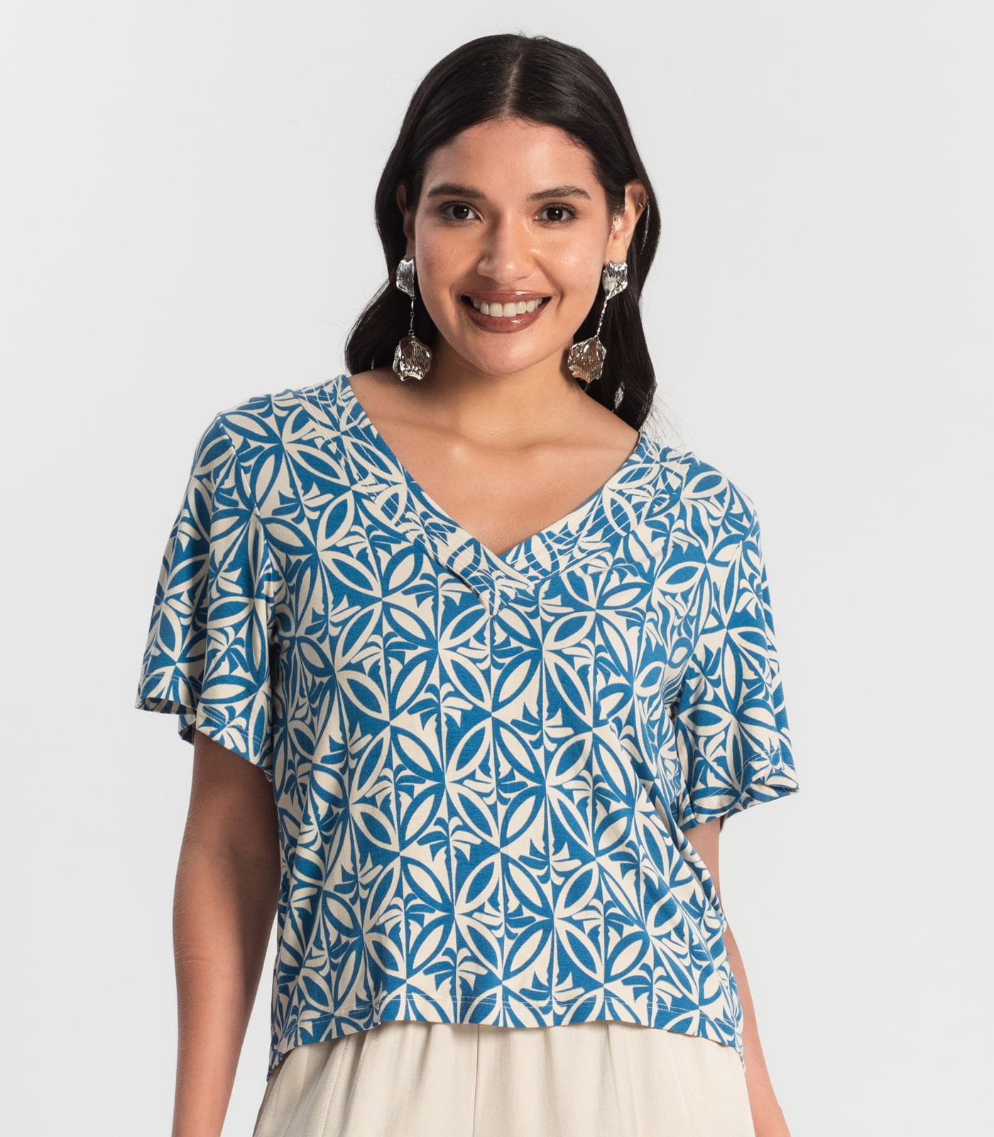 Blusa Feminina Estampada Godê Rovitex Azul - Imagem 2