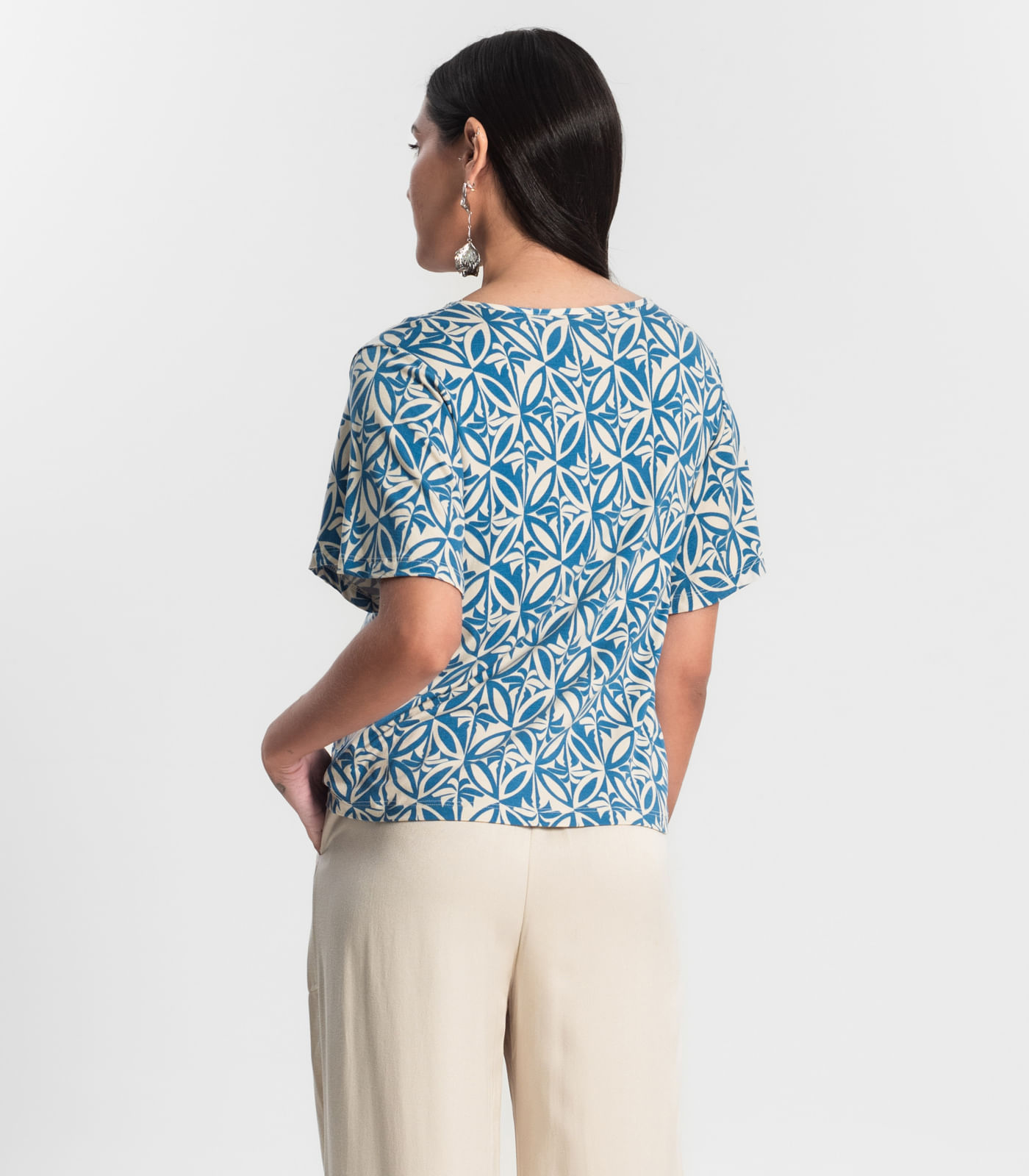 Blusa Feminina Estampada Godê Rovitex Azul - Imagem 3