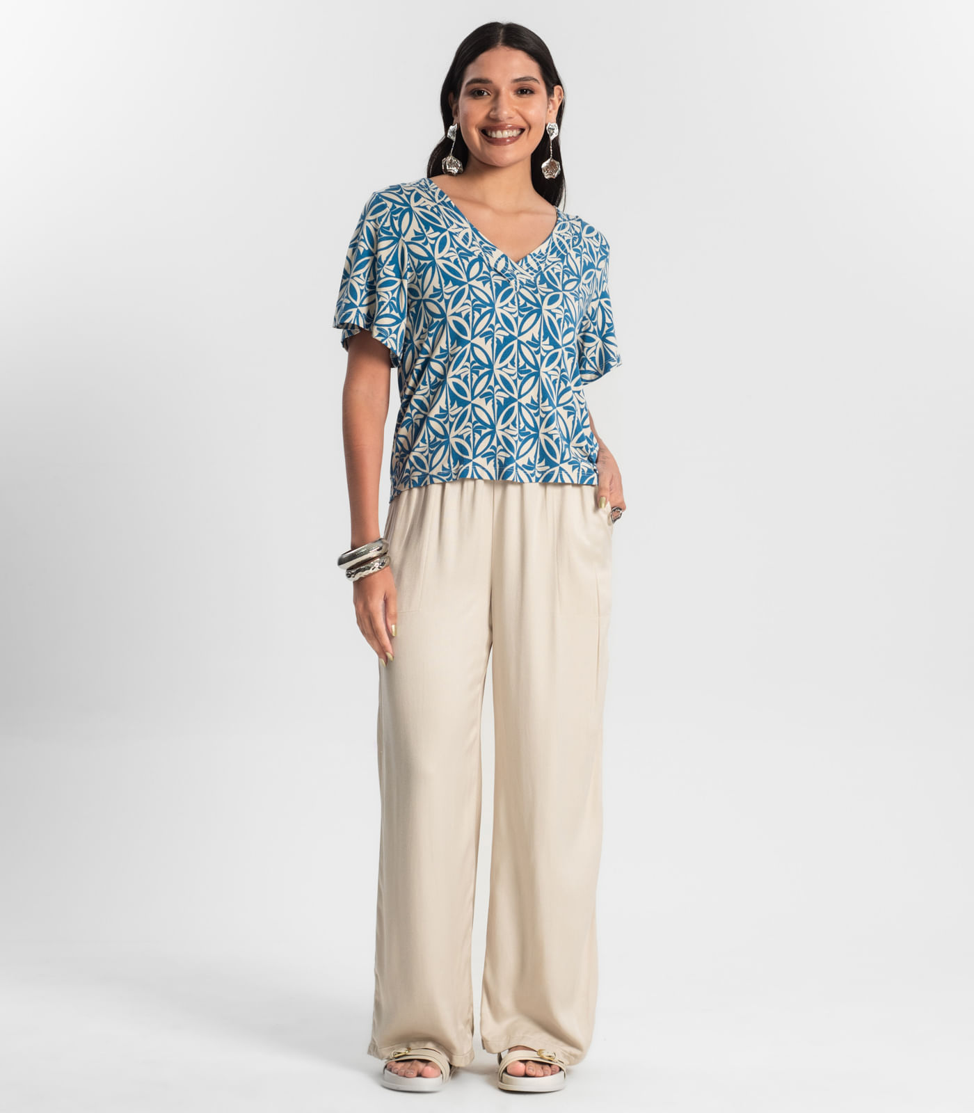 Blusa Feminina Estampada Godê Rovitex Azul - Imagem 4