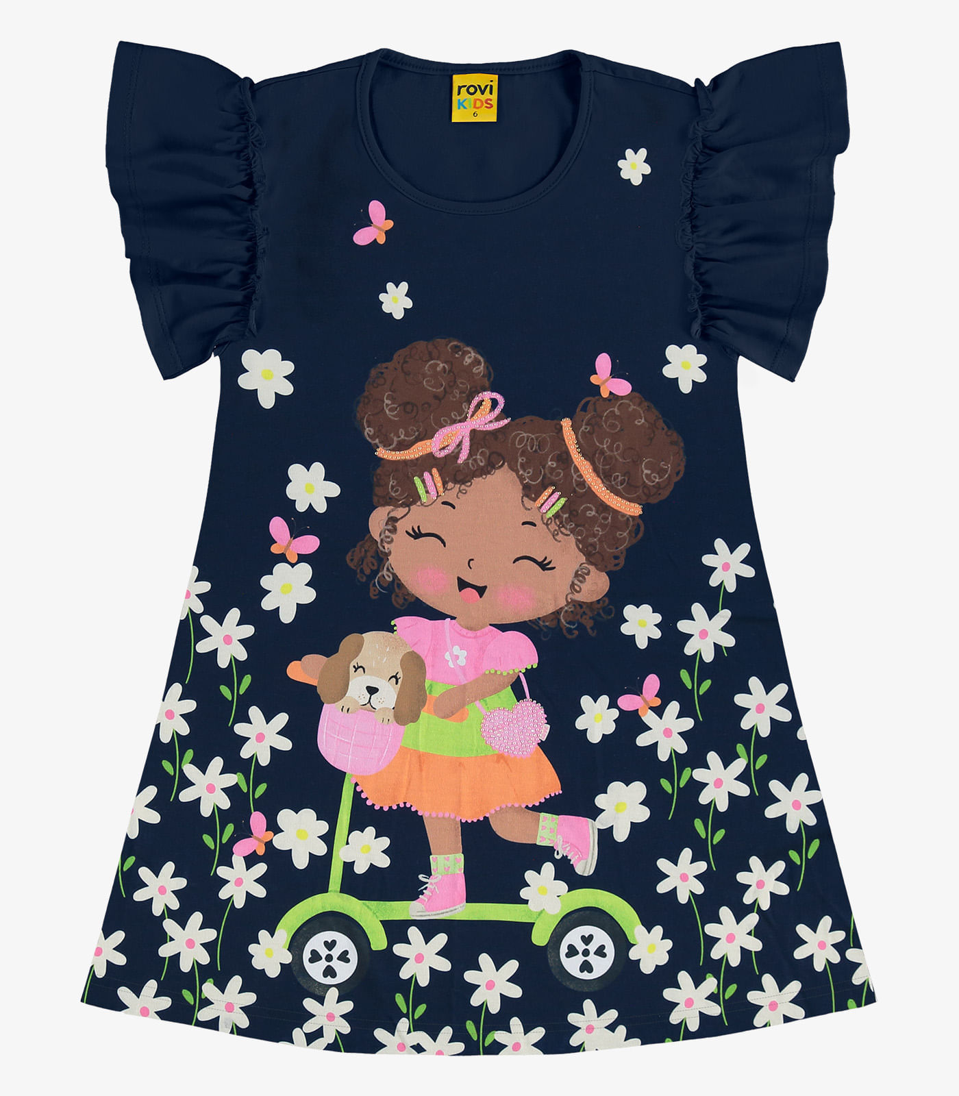Vestido Infantil Manga Curta Rovi Kids Azul