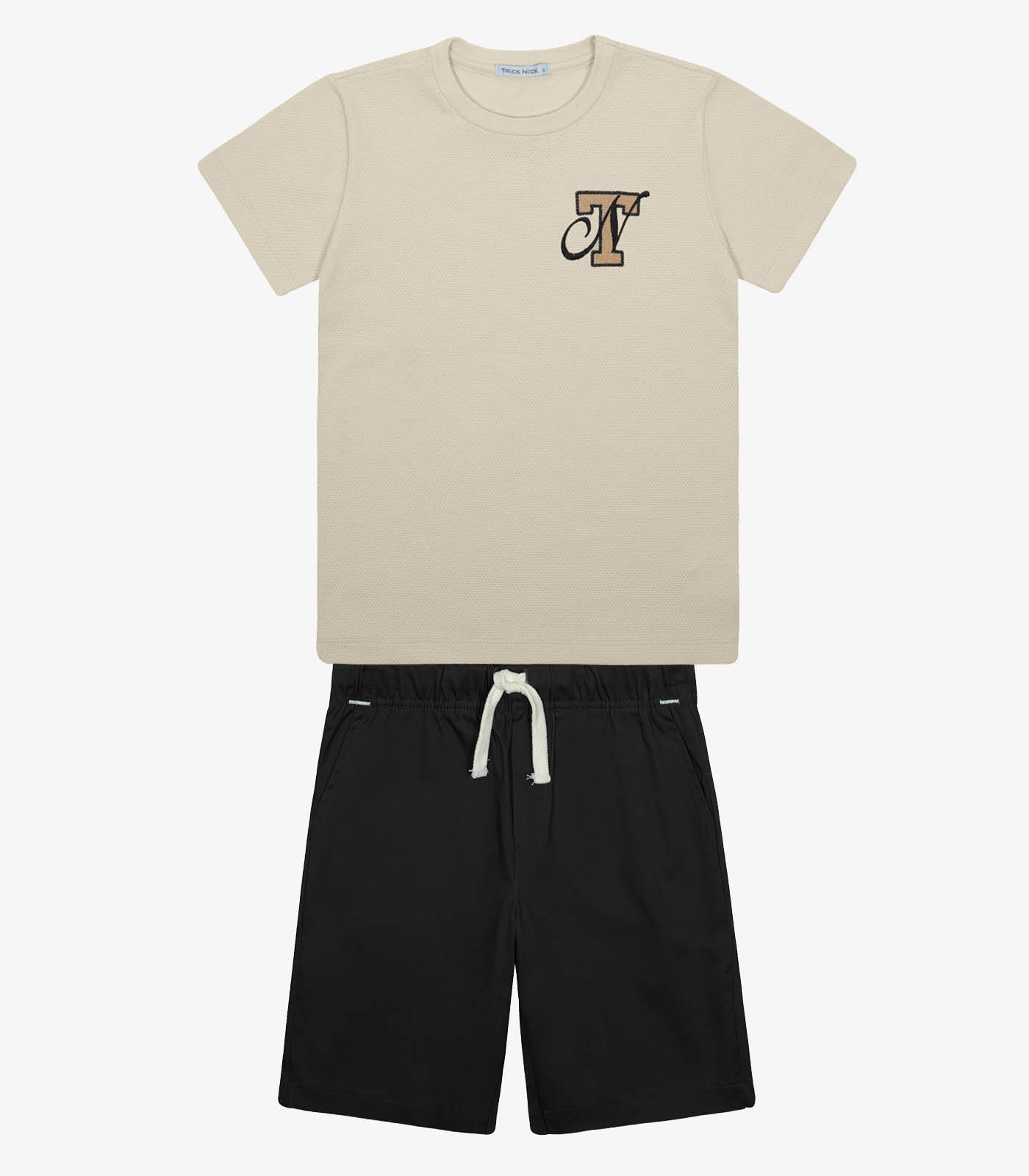Conjunto Menino Camiseta Com Bermuda Trick Nick Bege