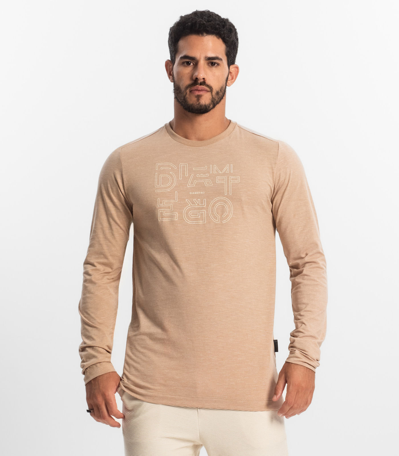 Camiseta Masculina Manga Longa Diametro Marrom