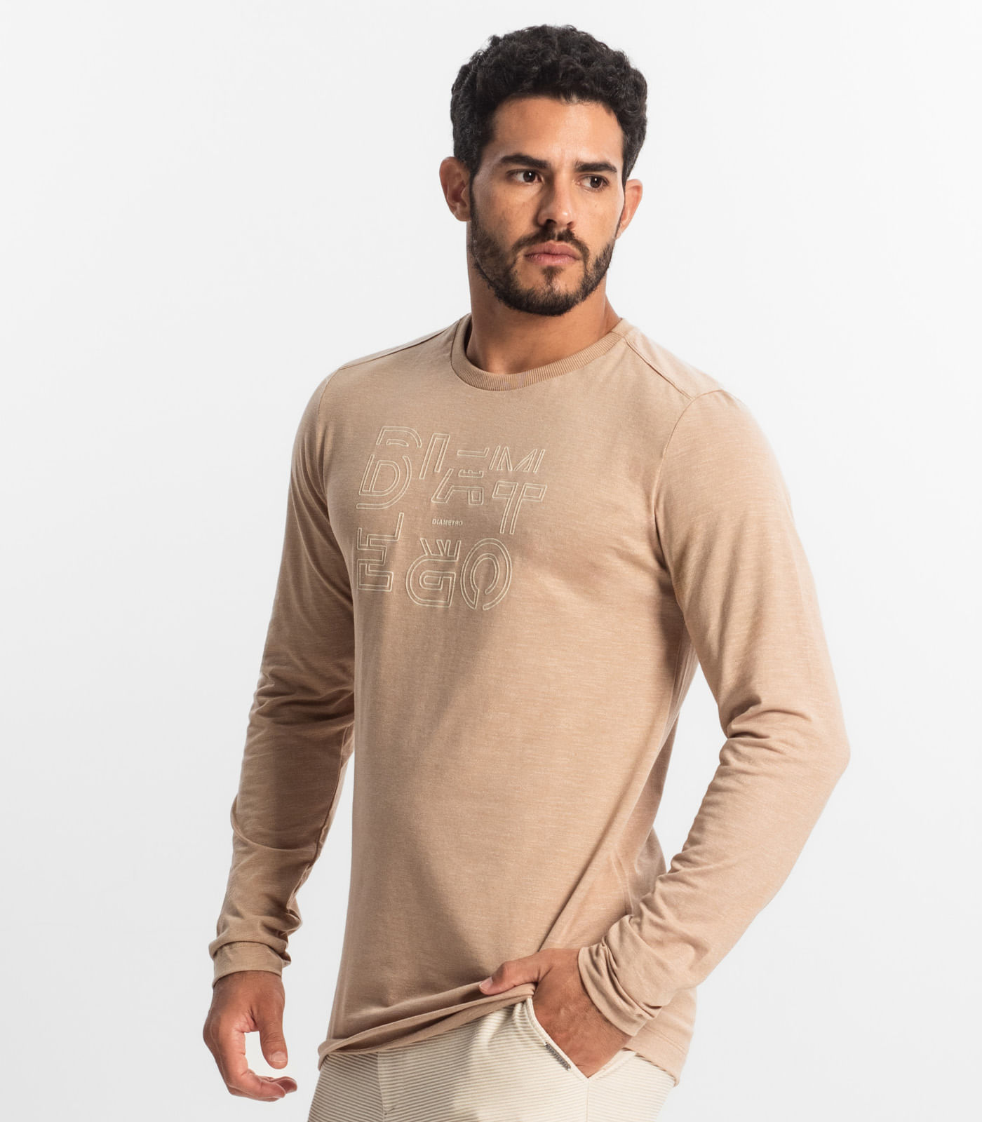 Camiseta Masculina Manga Longa Diametro Marrom - Imagem 2