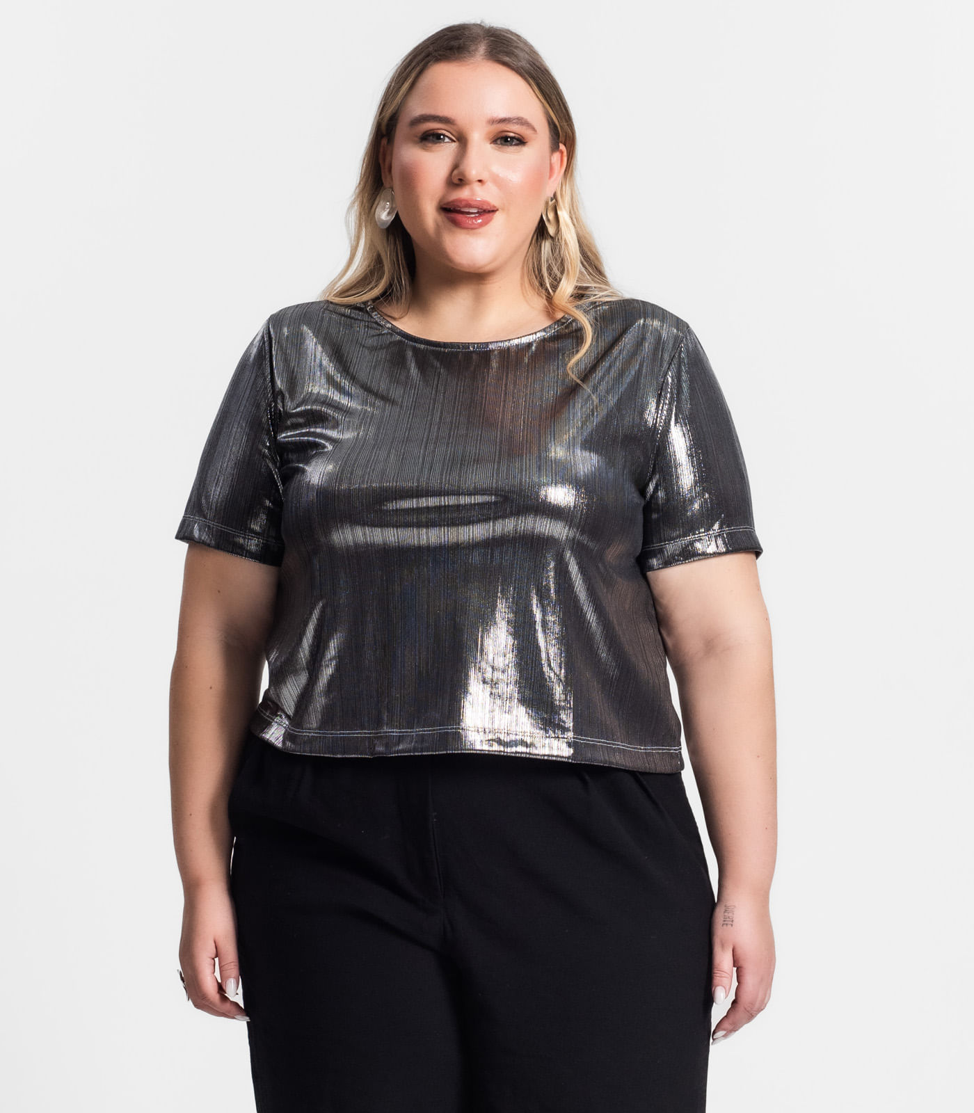 Blusa Feminina Plus Size Secret Glam Cinza