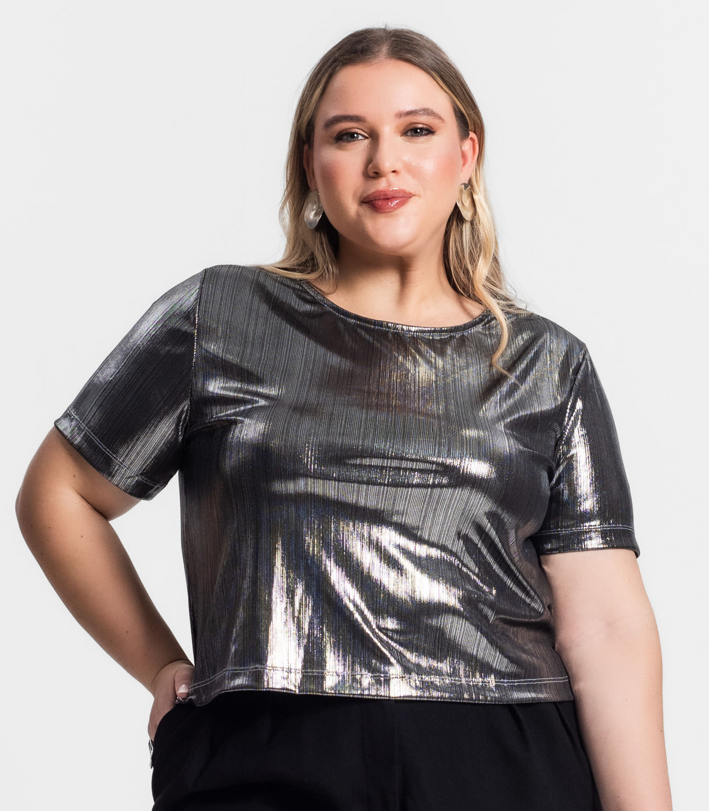 Blusa Feminina Plus Size Secret Glam Cinza - Imagem 2