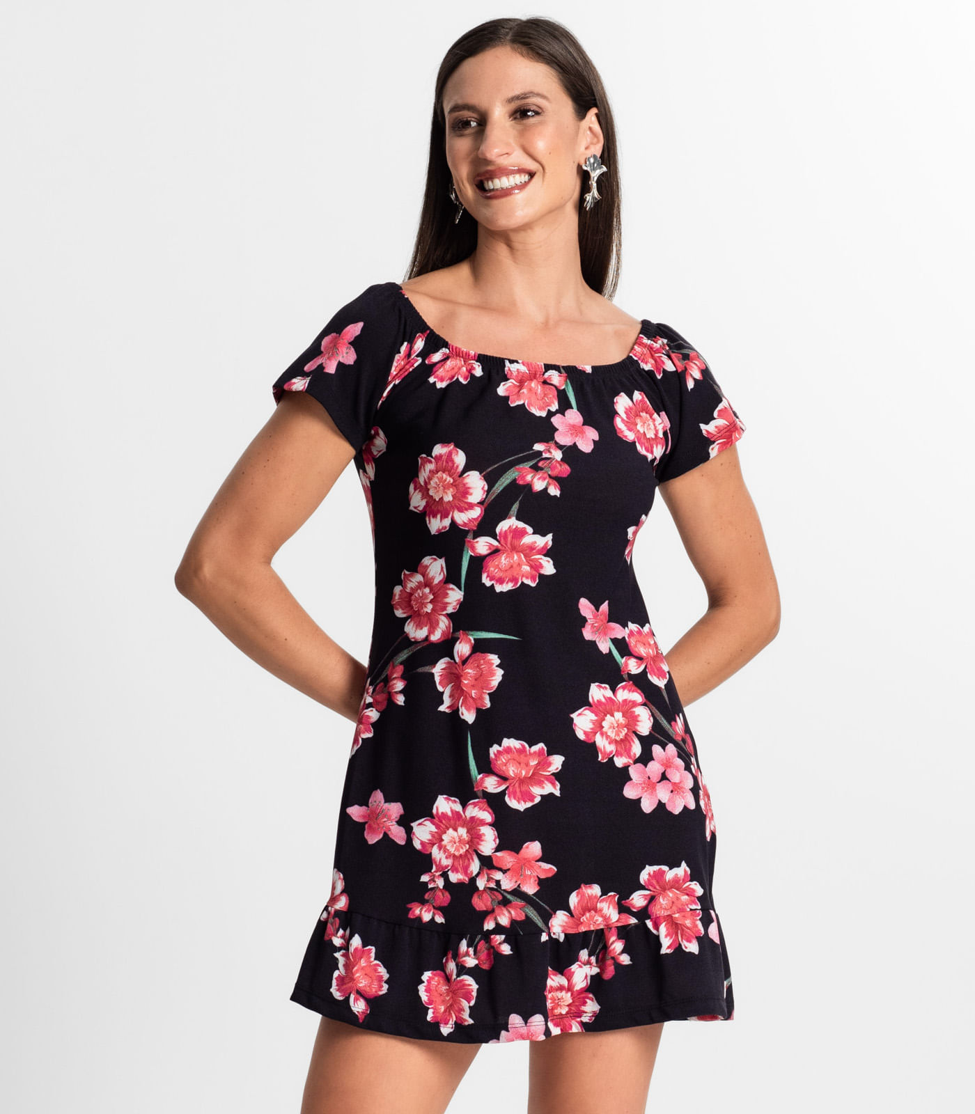 Vestido Feminino Ciganinha Estampado Curto Use Up Preto - Imagem 2