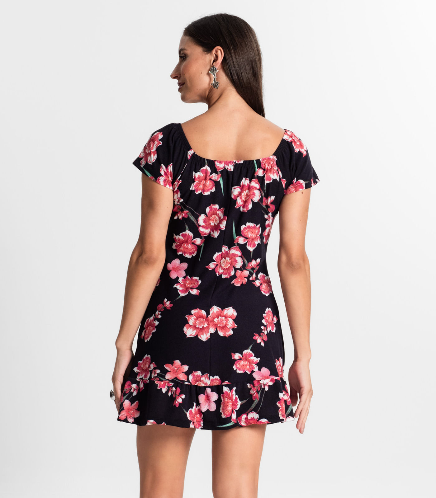 Vestido Feminino Ciganinha Estampado Curto Use Up Preto - Imagem 3