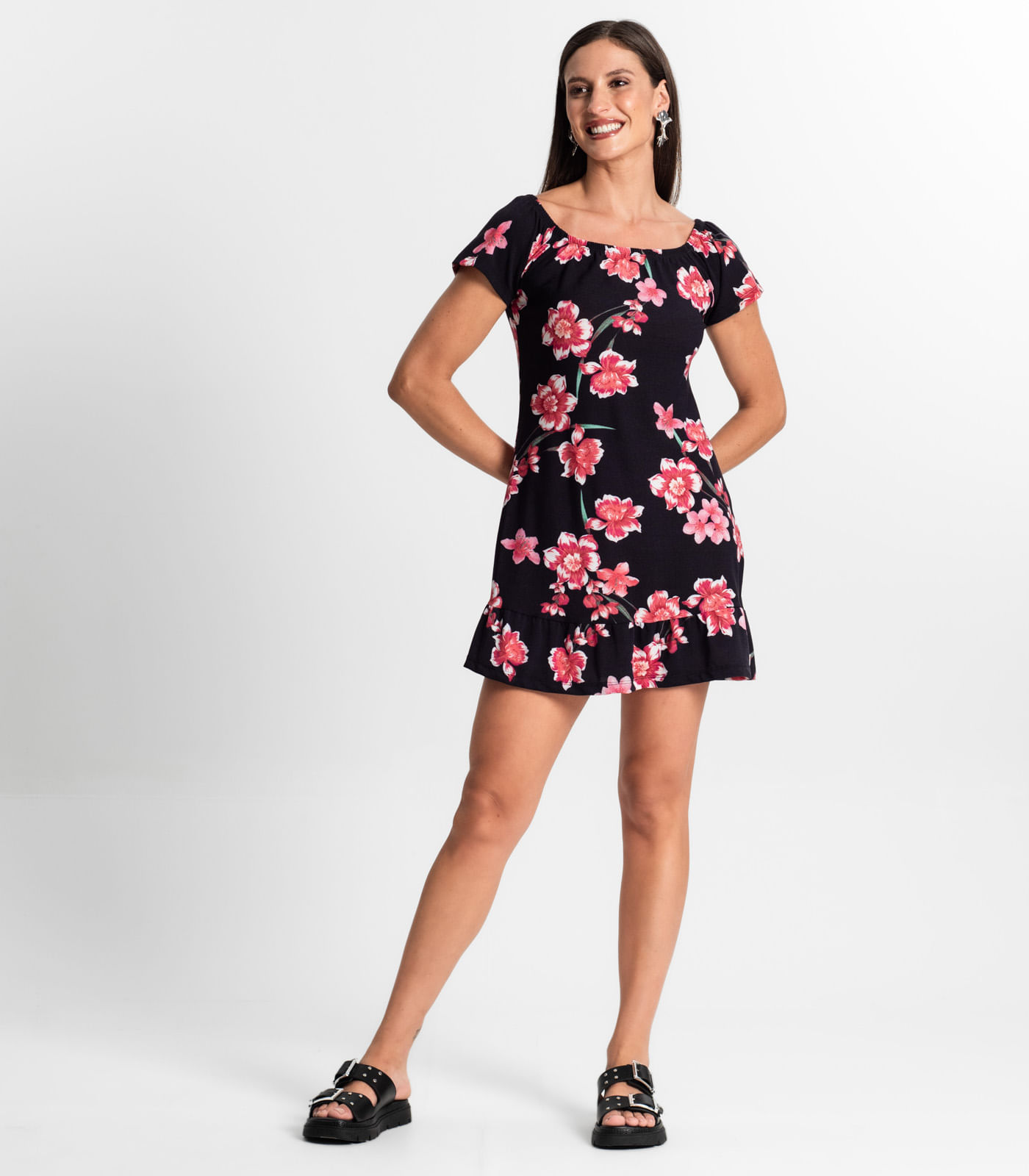 Vestido Feminino Ciganinha Estampado Curto Use Up Preto - Imagem 4