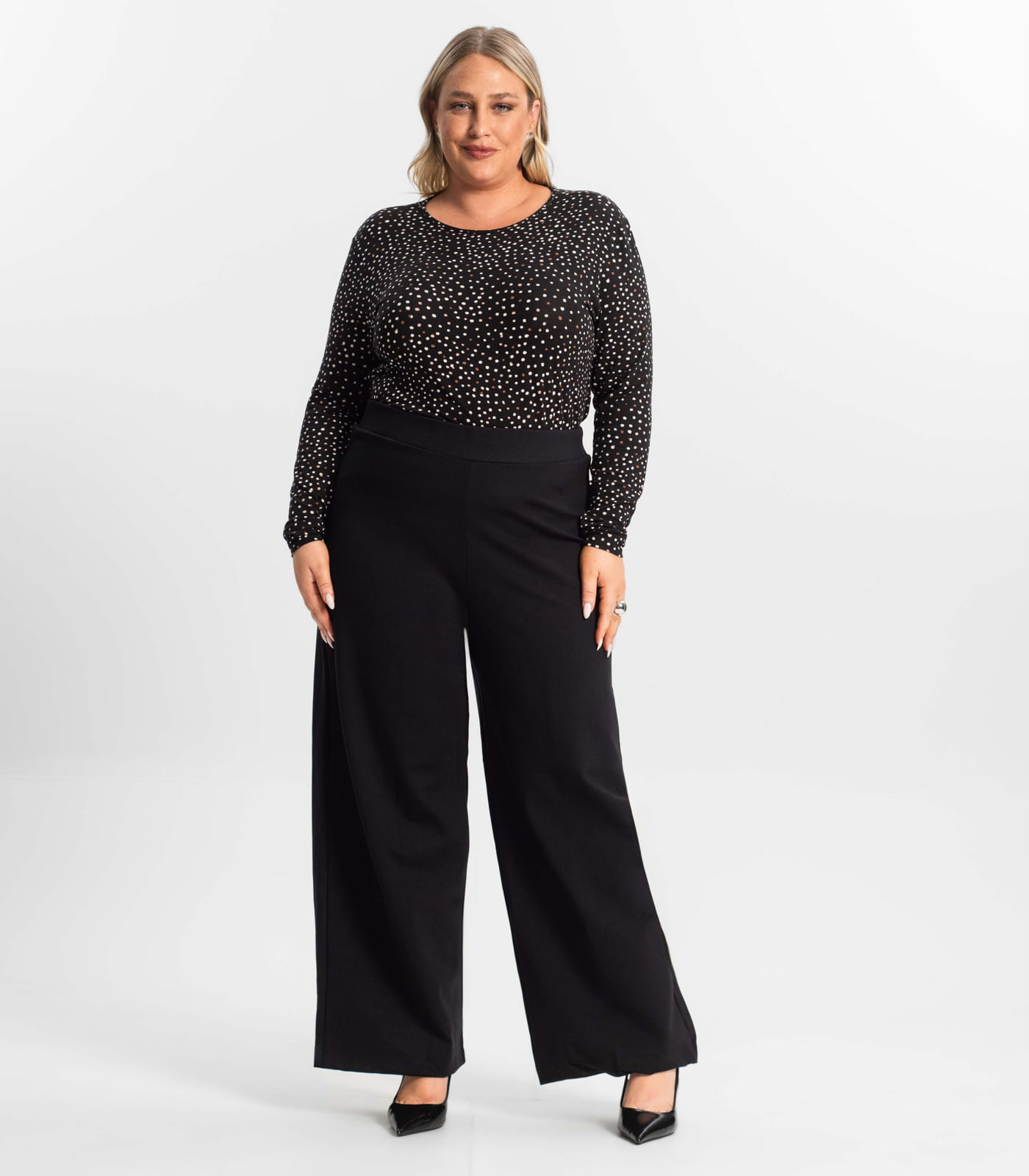 Calça Plus Size Feminina Pantalona Secret Glam Preto