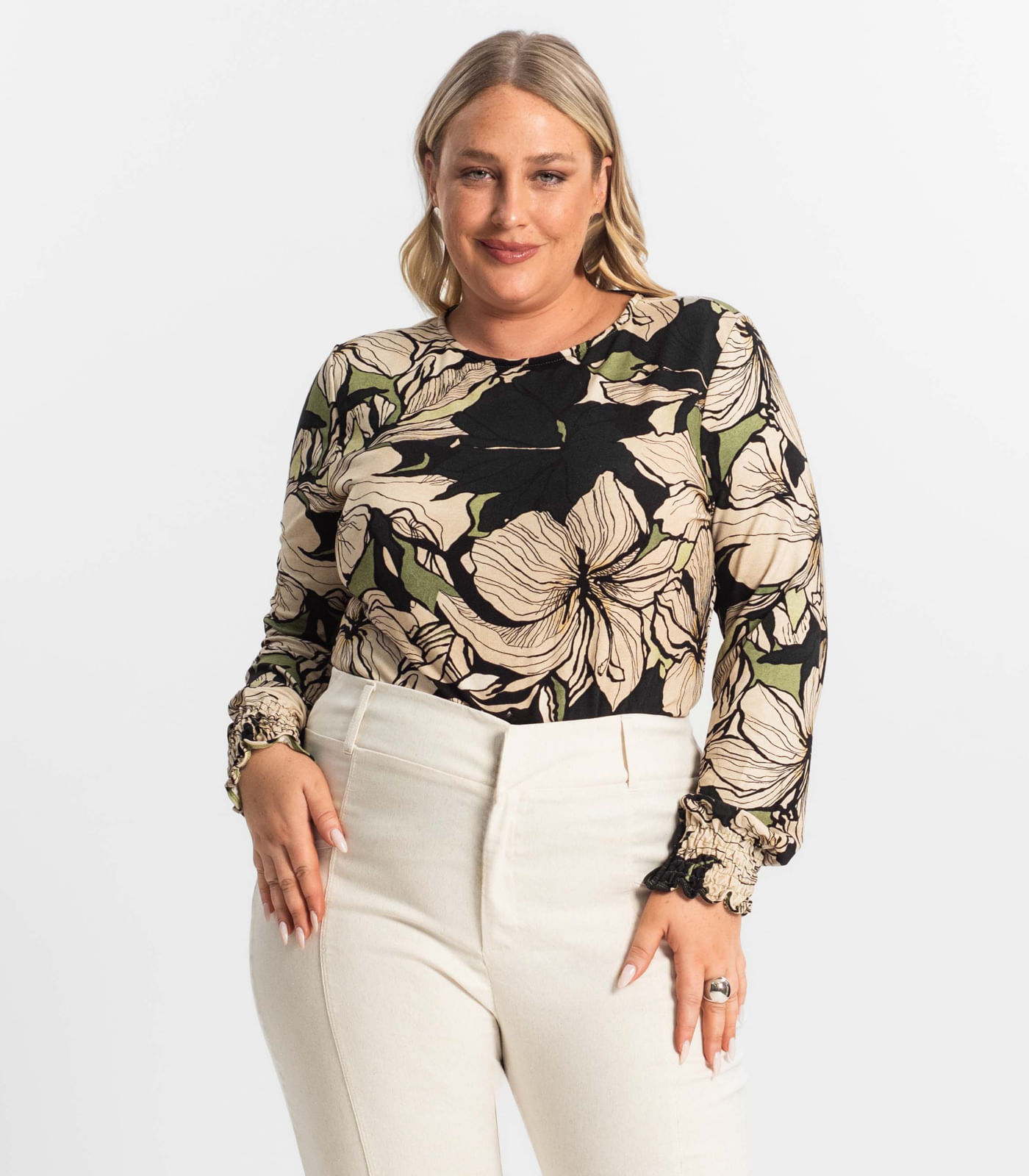 Blusa Plus Size Manga Longa Feminina Secret Glam Verde - Plus G3