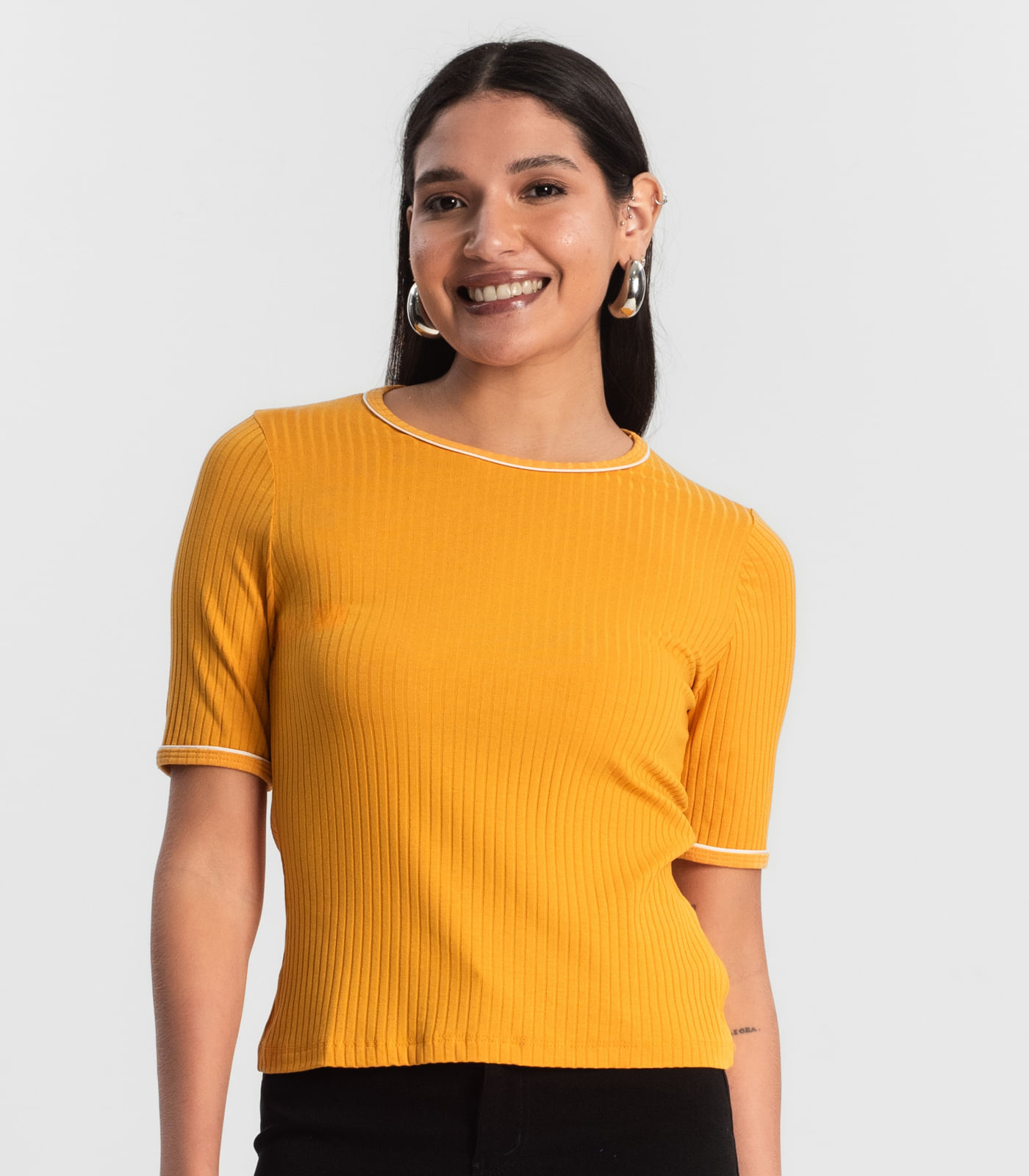 Blusa Feminina Ribana Canelada Amarelo - Imagem 2