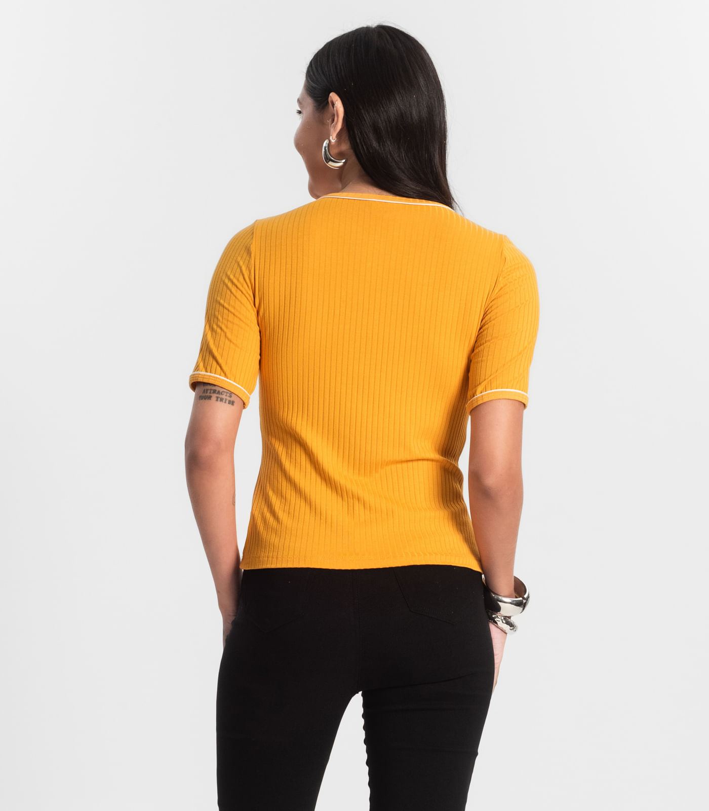 Blusa Feminina Ribana Canelada Amarelo - Imagem 3