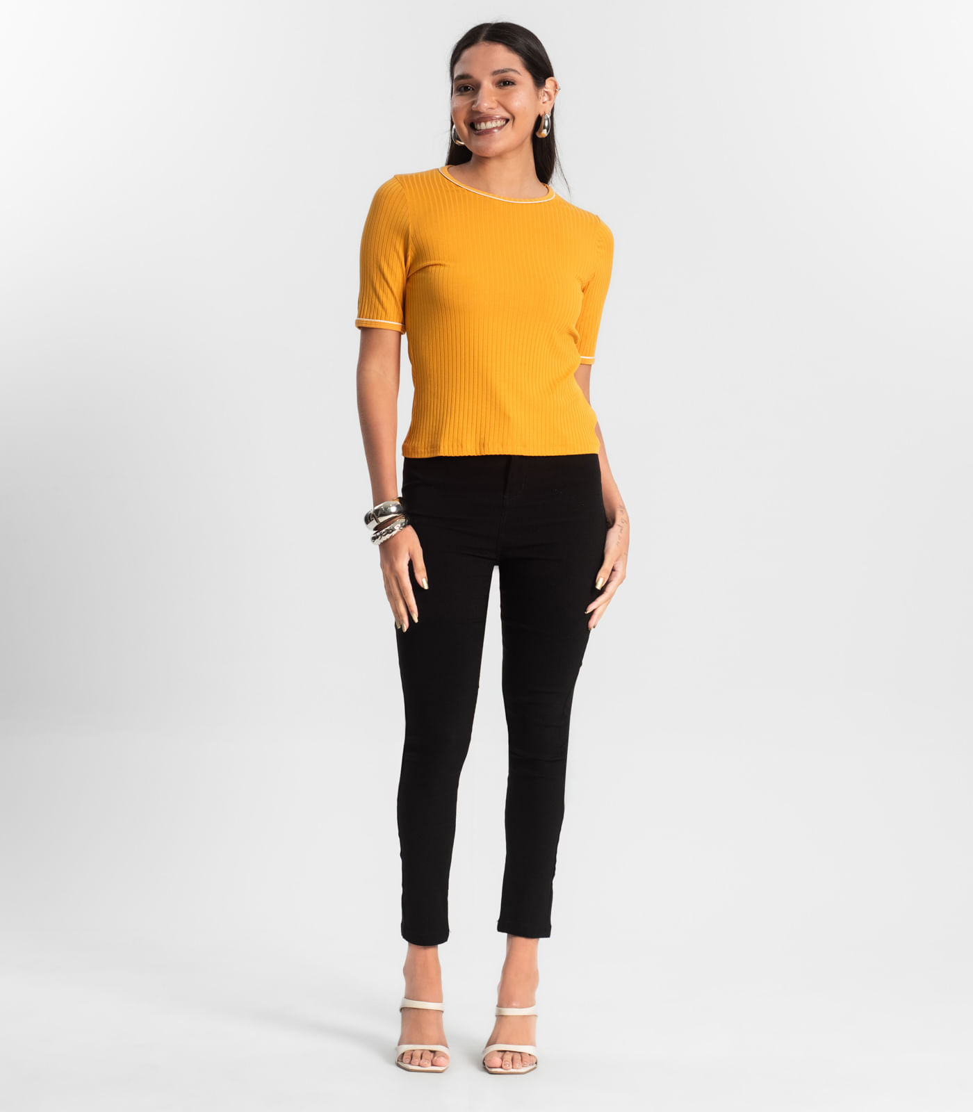Blusa Feminina Ribana Canelada Amarelo - Imagem 4
