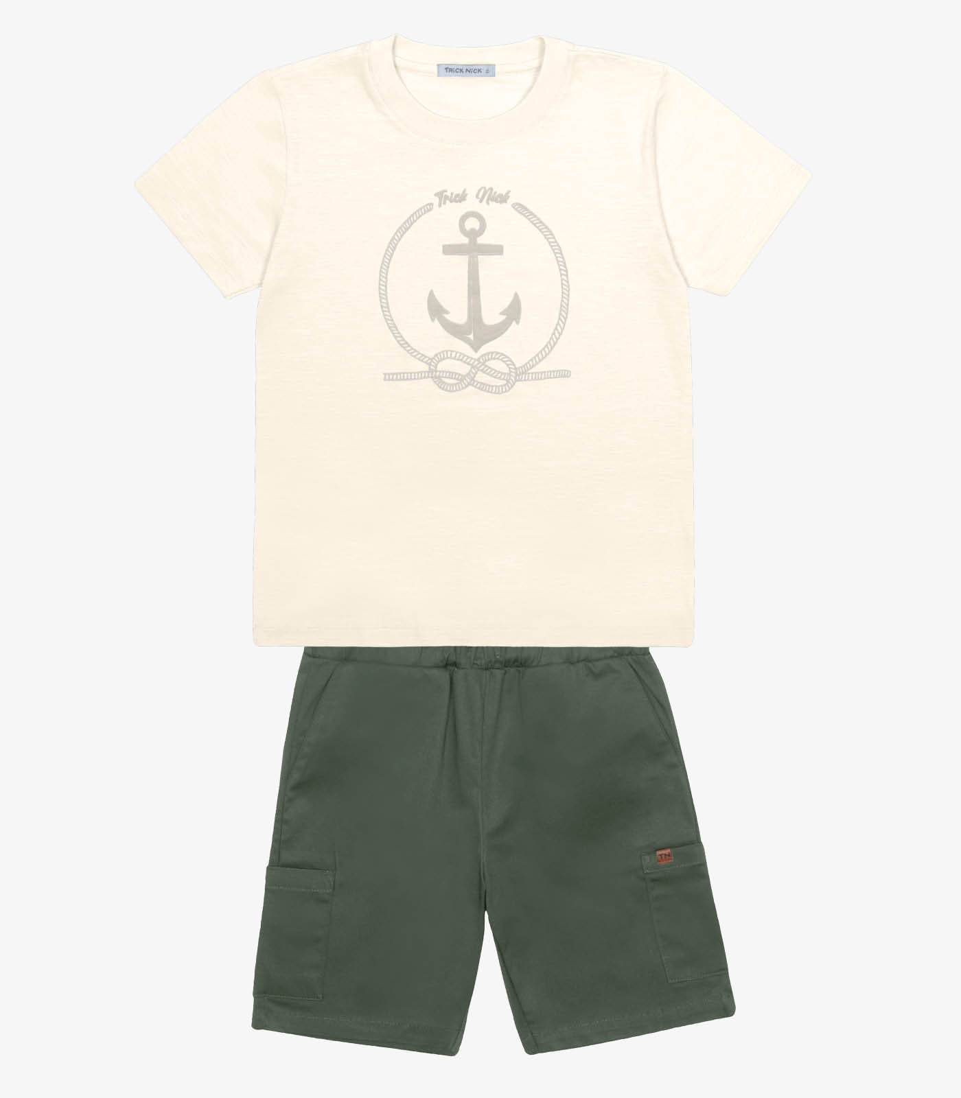 Conjunto Infantil Camiseta Com Bermuda Trick Nick Bege