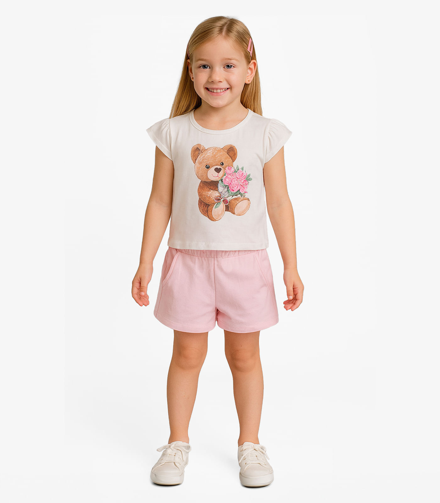 Conjunto Blusa Com Shorts Infantil Trick Nick Bege
