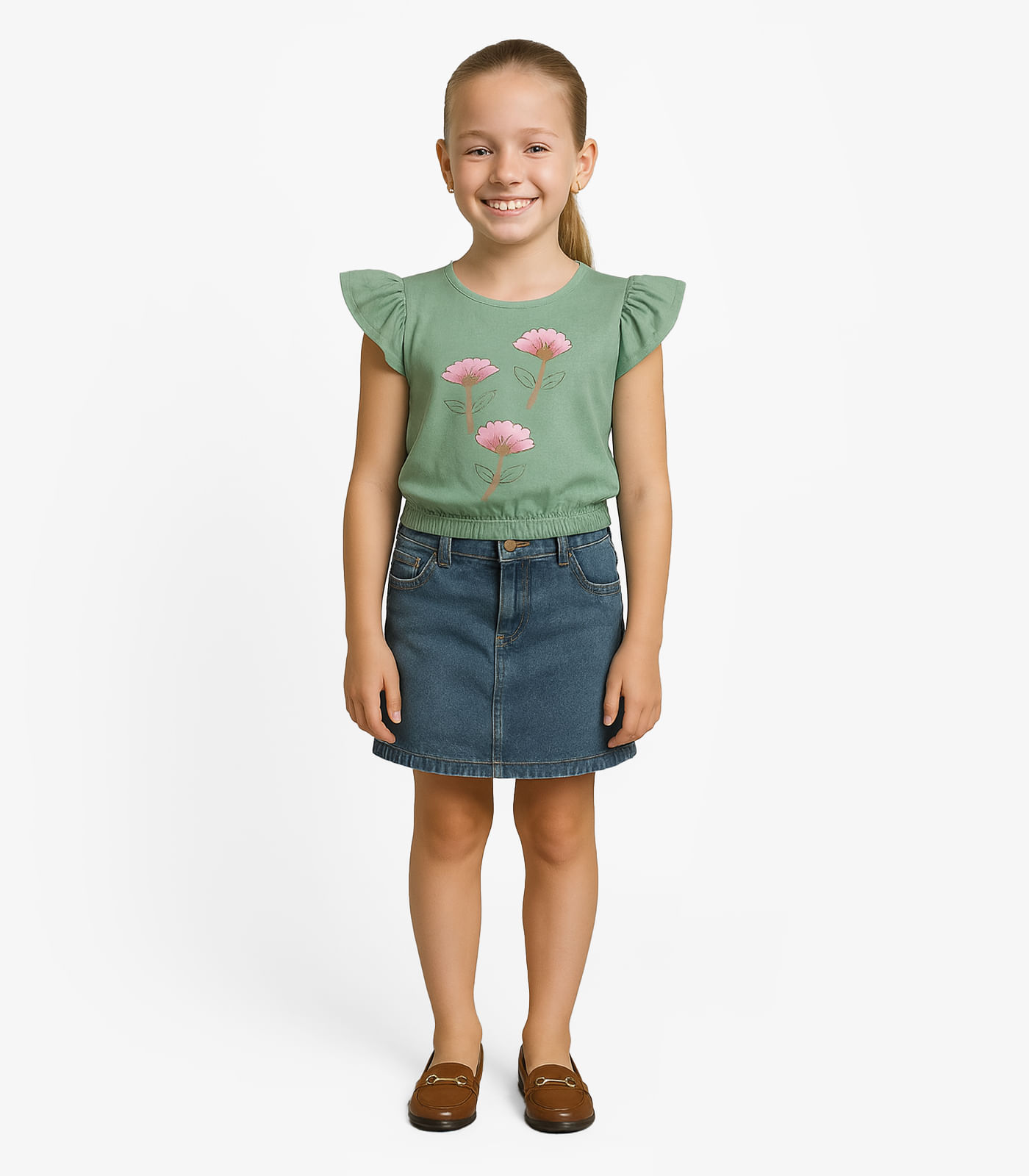Blusa Infantil Manga Curta Infinita Cor Verde