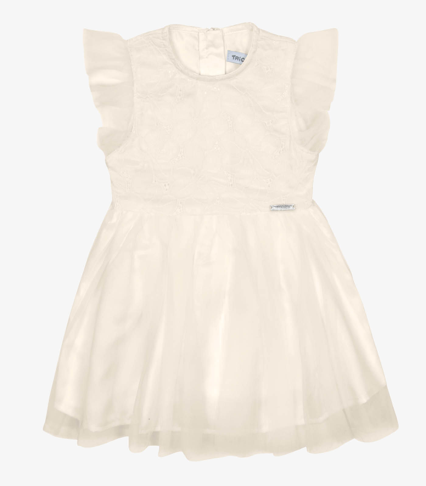 Vestido Infantil Tule Bordado Trick Nick Bege