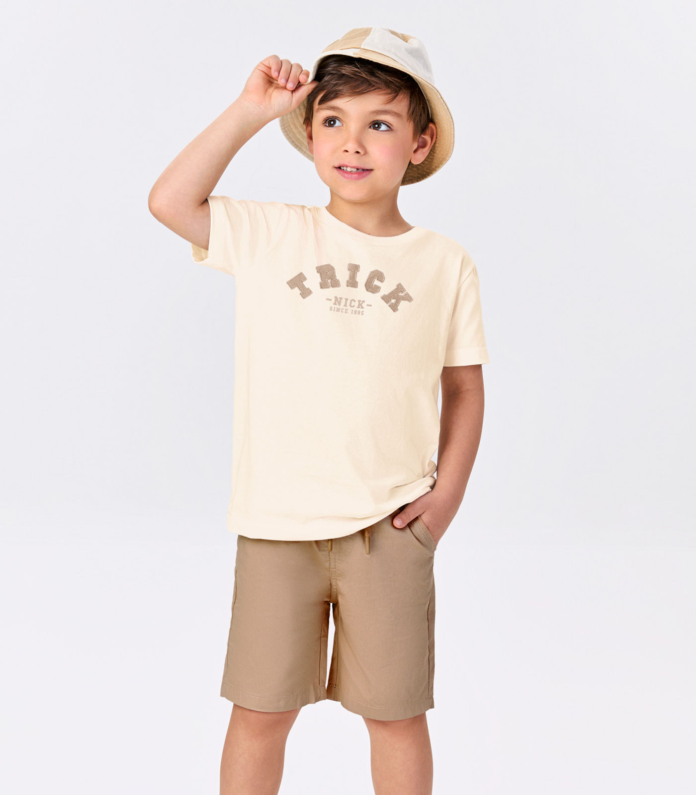 Conjunto Infantil Camiseta Com Bermuda Trick Nick Bege