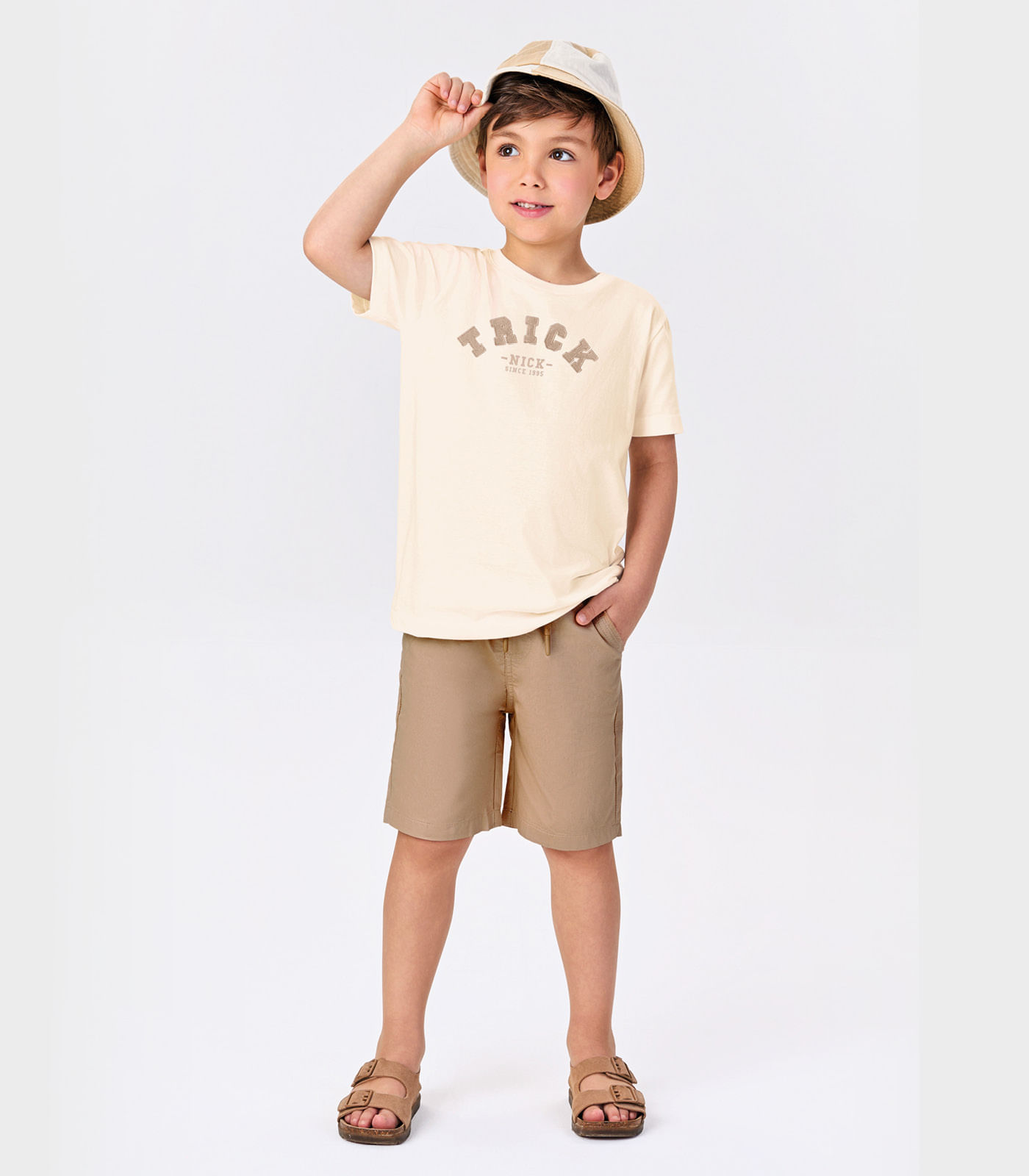 Conjunto Infantil Camiseta Com Bermuda Trick Nick Bege - Imagem 5