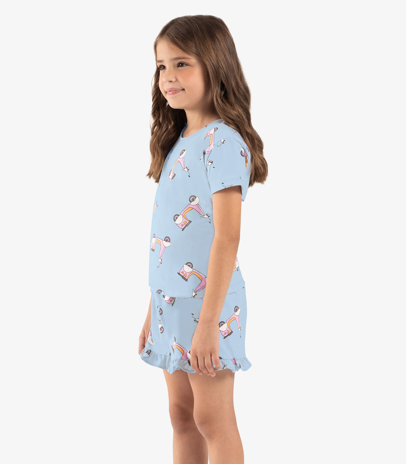 Pijama Infantil Menina Meia Malha Rovi Kids Azul