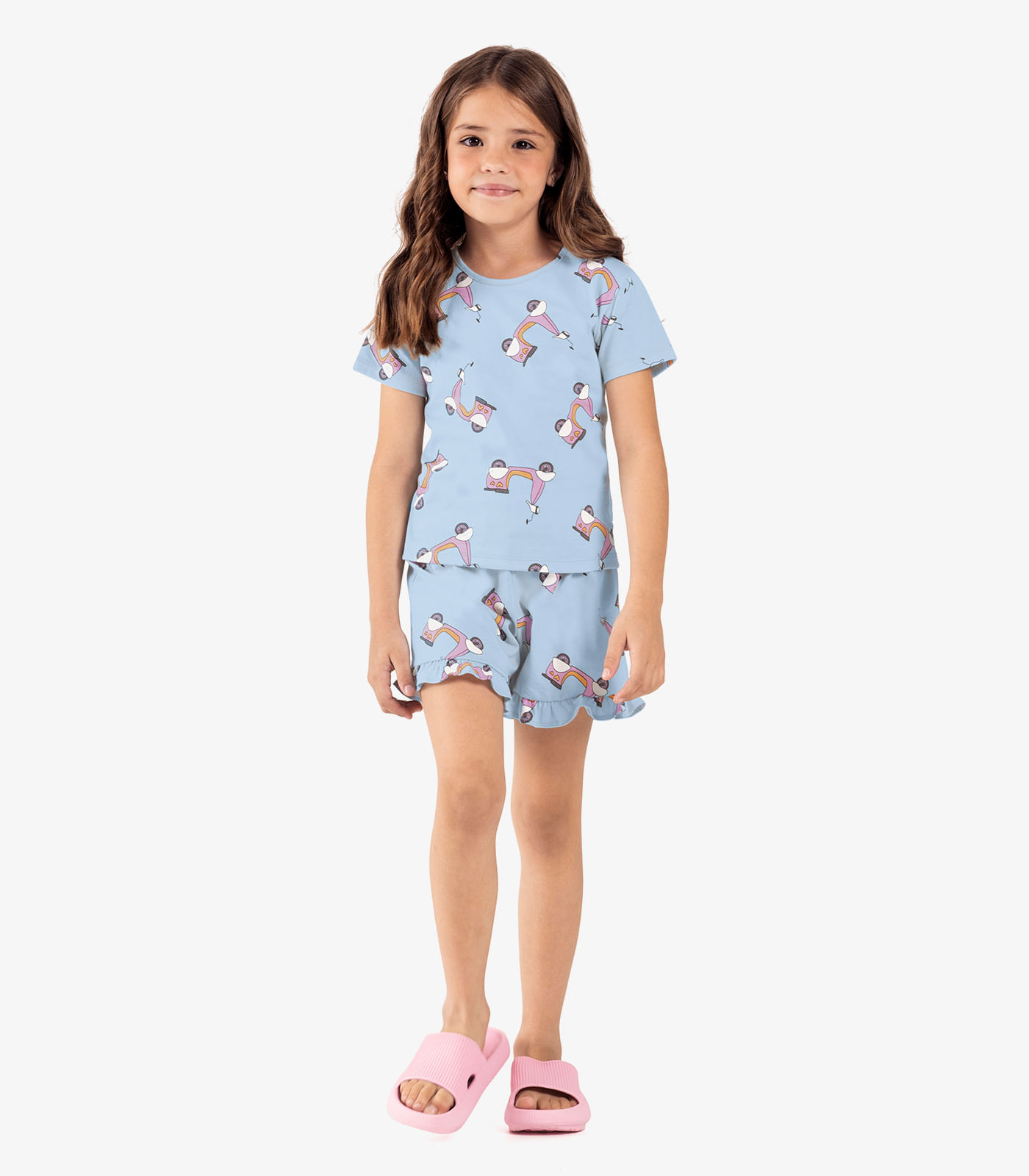 Pijama Infantil Menina Meia Malha Rovi Kids Azul - Imagem 5