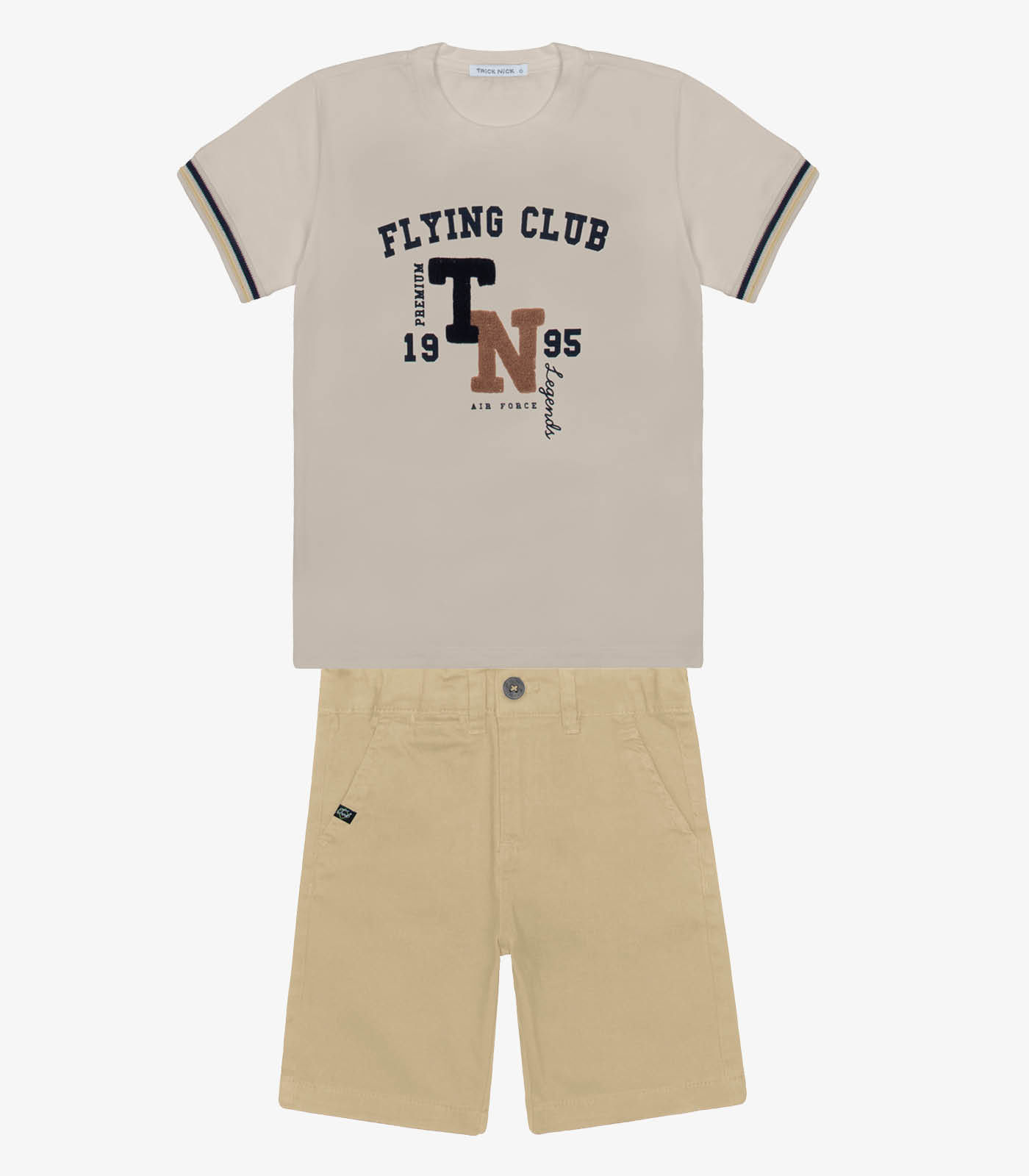 Conjunto Infantil Camiseta Com Bermuda Trick Nick Bege