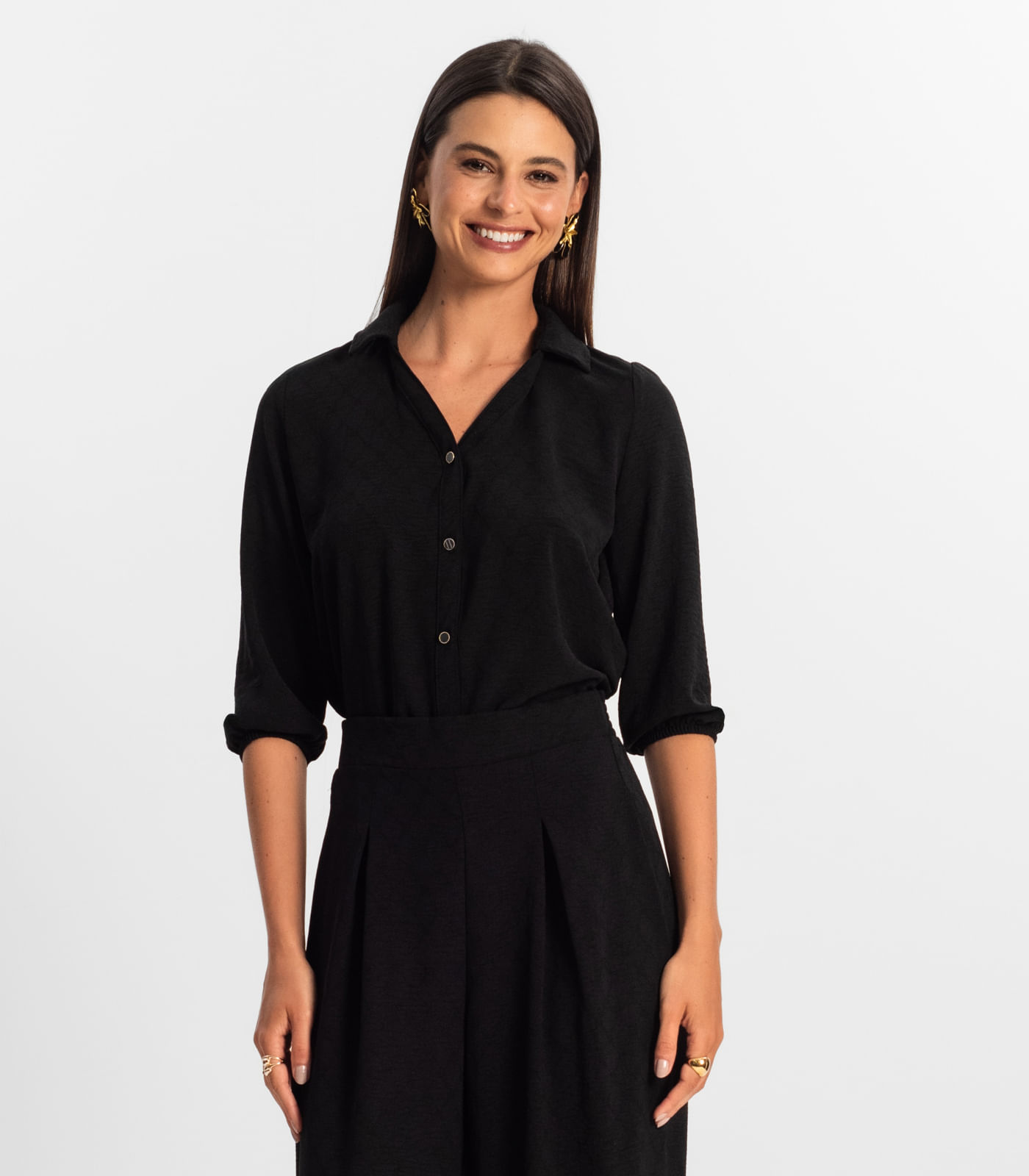 Camisa 3/4 Feminina Rovitex Preto