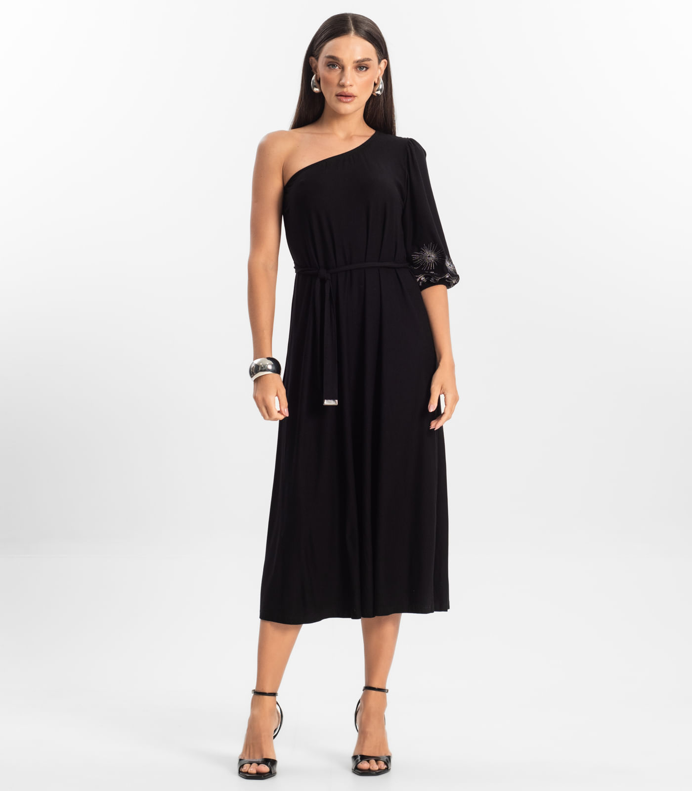 Vestido Midi em Viscose Creponada Endless Preto