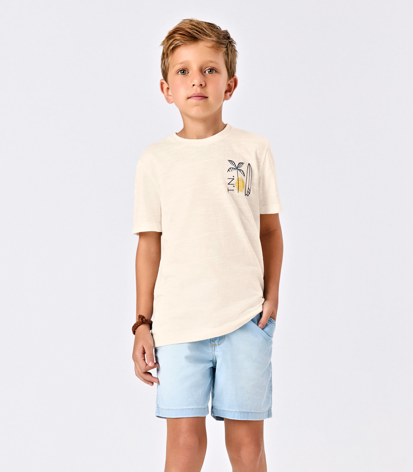 Conjunto Camiseta Com Bermuda Trick Nick Bege