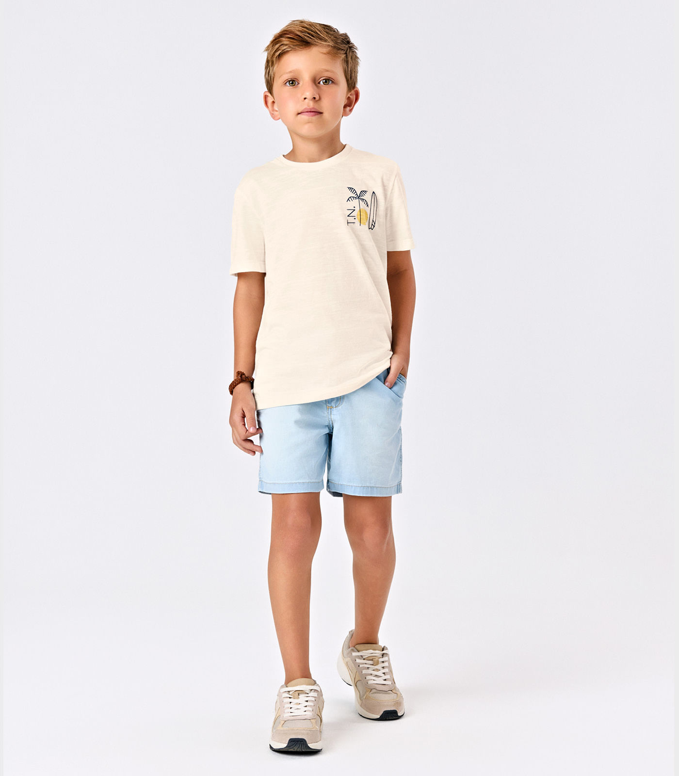 Conjunto Camiseta Com Bermuda Trick Nick Bege - Imagem 5