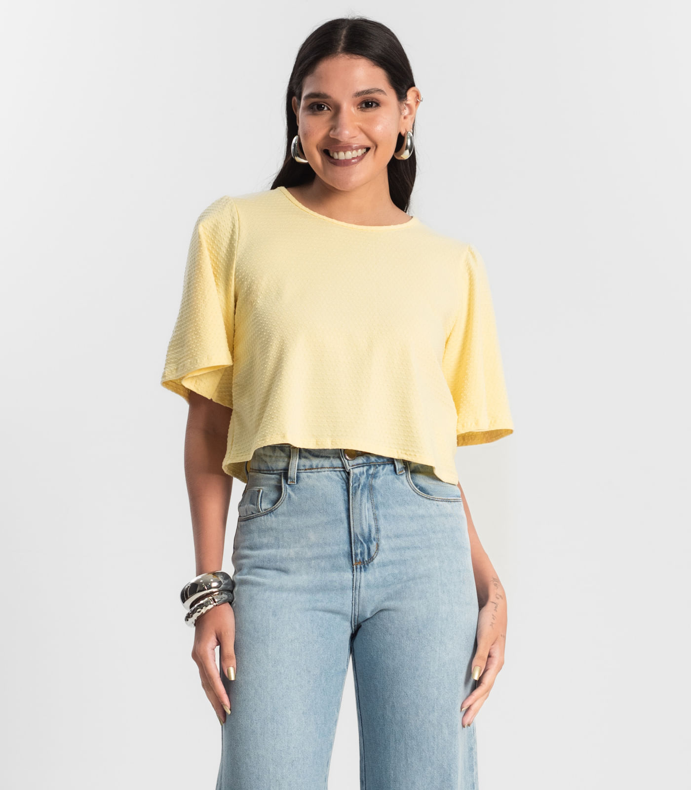 Blusa Feminina Manga Franzida Rovitex Amarelo