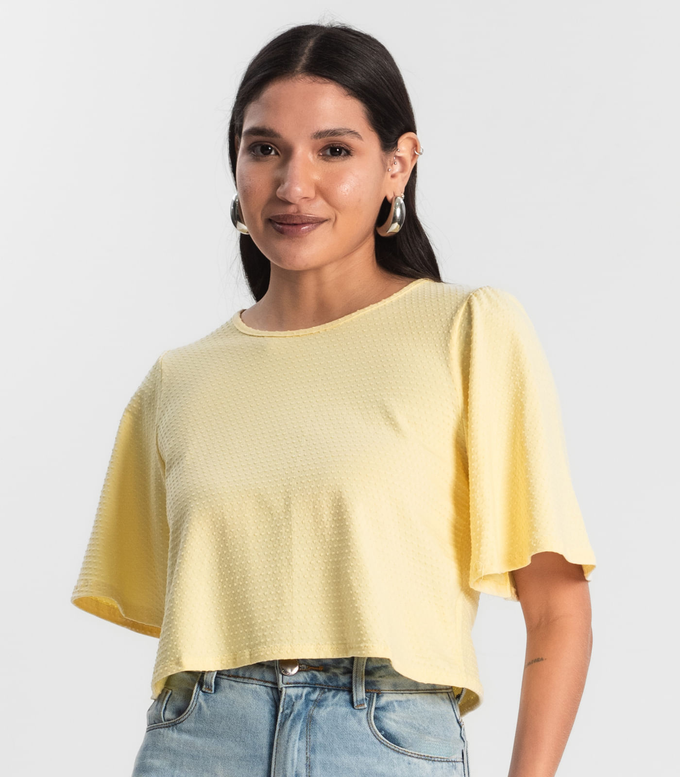 Blusa Feminina Manga Franzida Rovitex Amarelo - Imagem 2