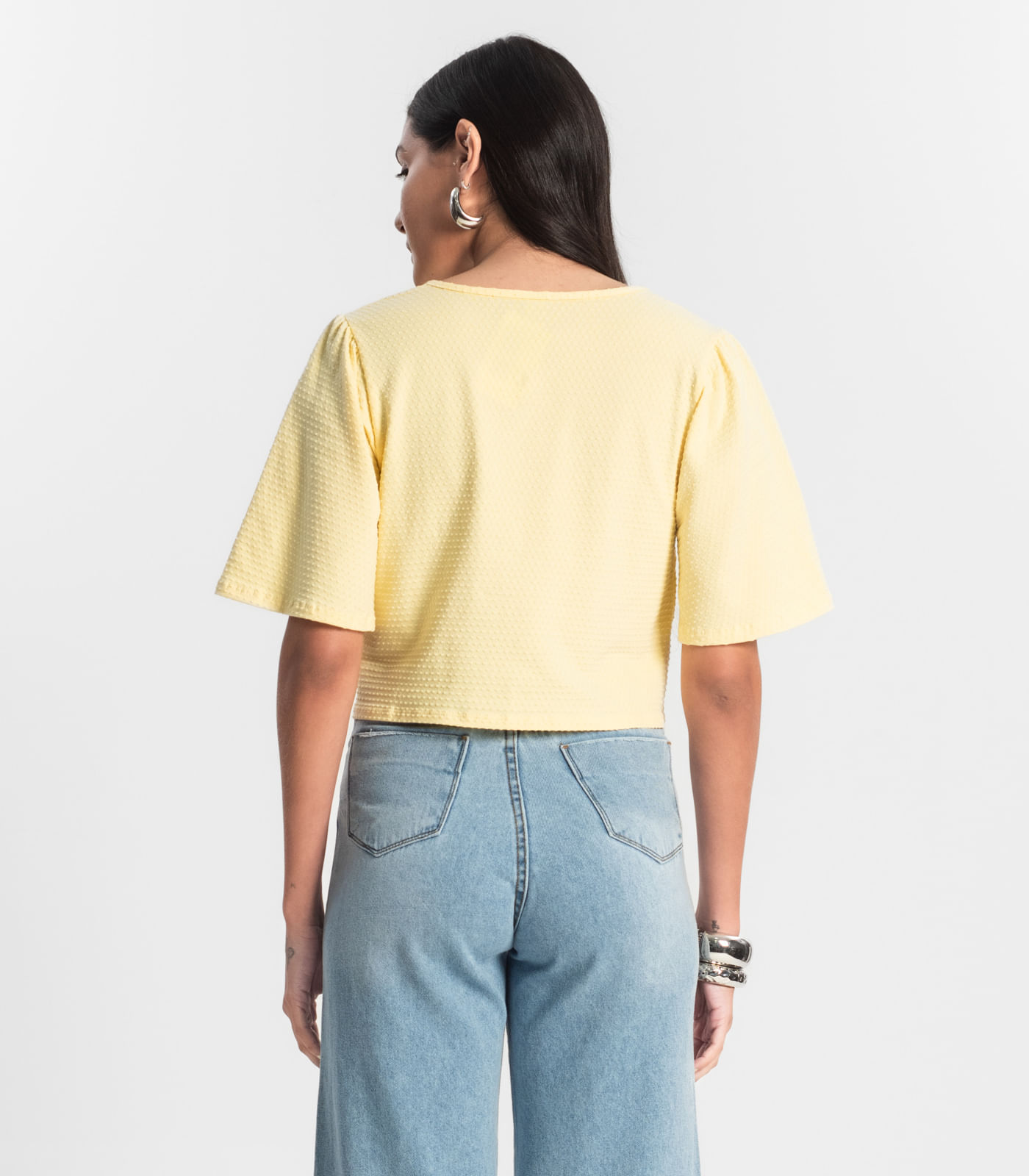 Blusa Feminina Manga Franzida Rovitex Amarelo - Imagem 3
