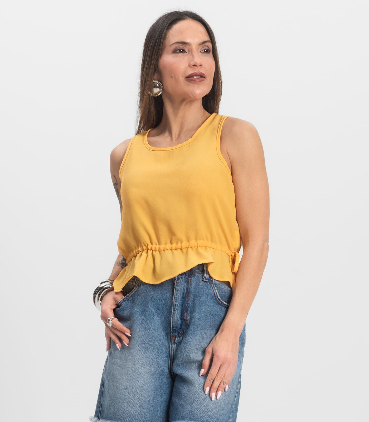 Regata Feminina em Crepe Infinita Cor Amarelo