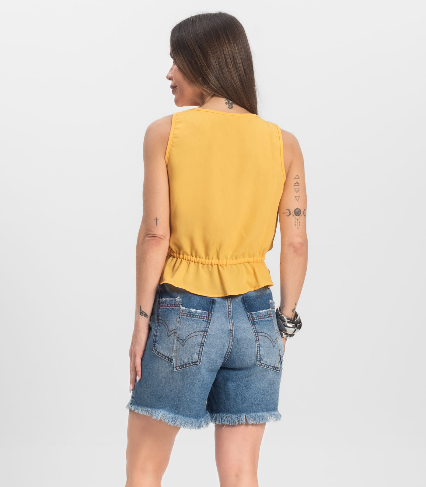 Regata Feminina em Crepe Infinita Cor Amarelo - Imagem 3